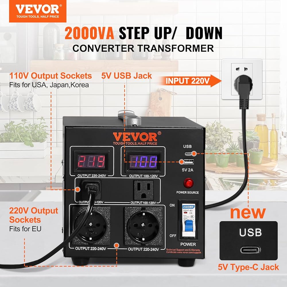 Amazon.co.jp: VEVOR 電圧変換器 変圧器 2000W 高耐久 ステップ