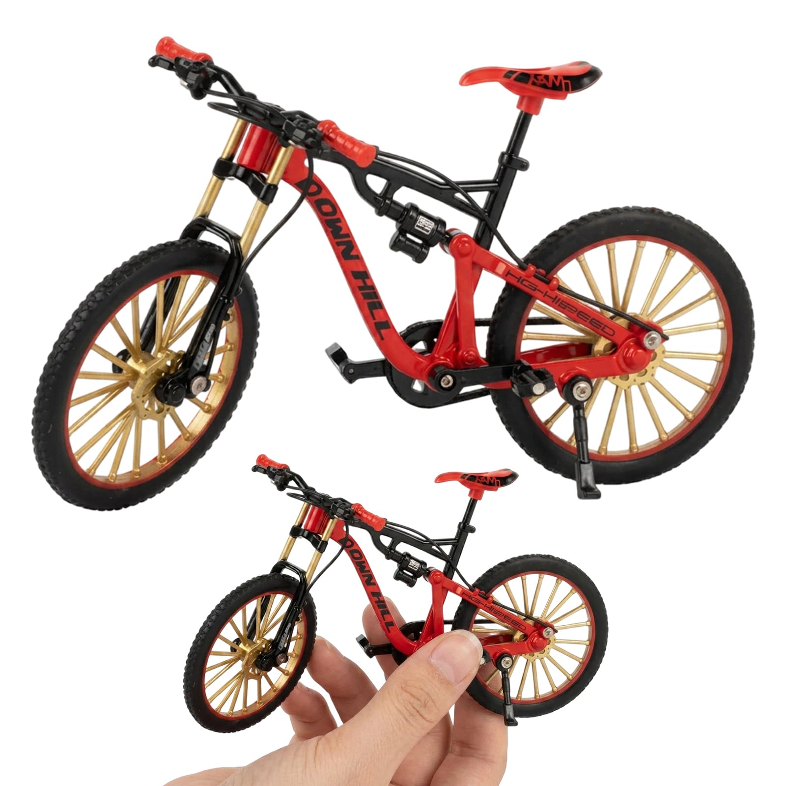 Aguwgax 1Pcs Finger Bike, Red Miniature Finger Mountain Bike Model for Desk Decoration and Office Fidget Play, 9.5 x 17.5 cm