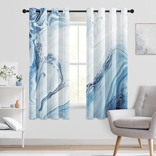 MitoVilla Marble Blackout Curtains for Bedroom Windows, Modern Abstract Print Cu