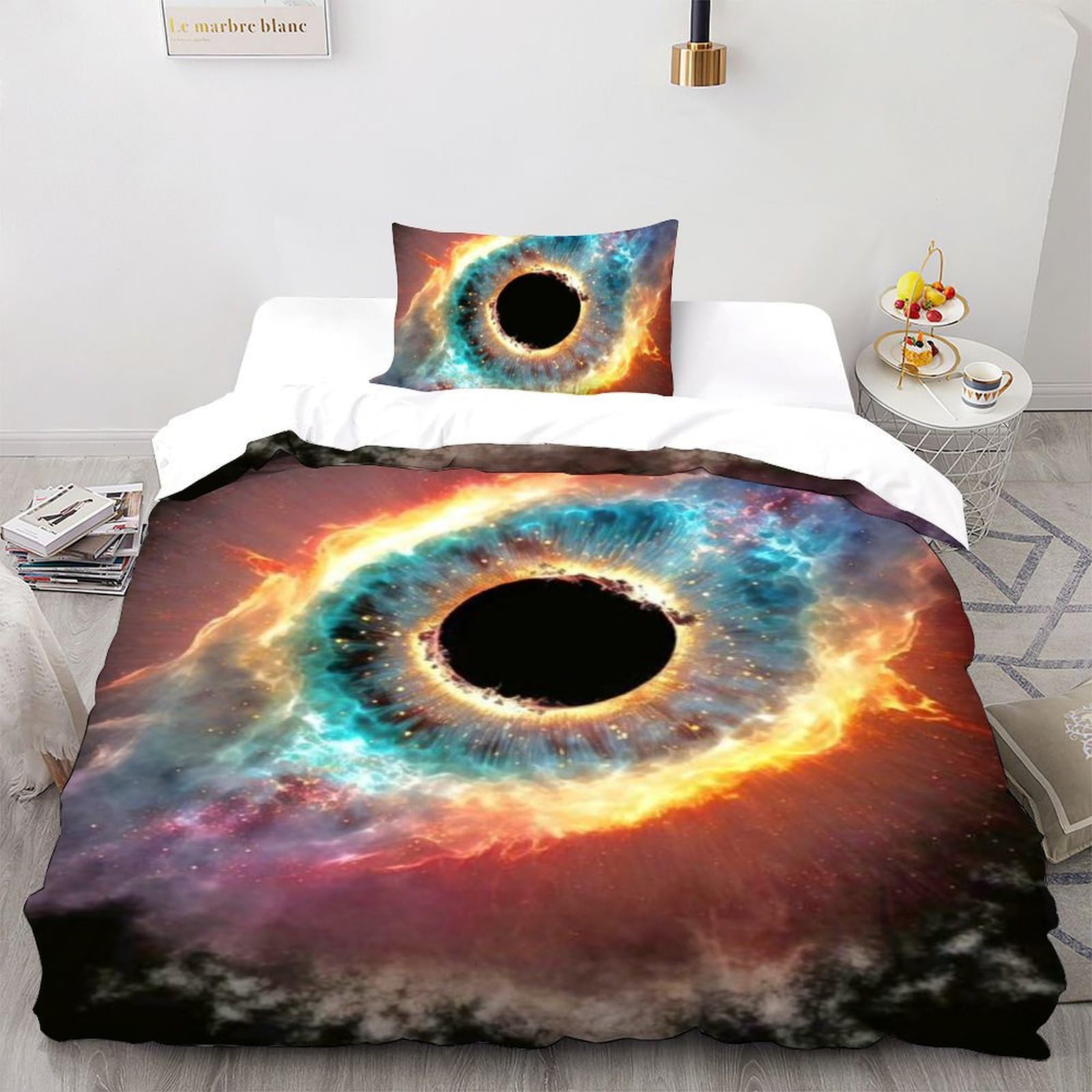 Housse de couette single planètes anti-plis pour lit enfant facile à laver