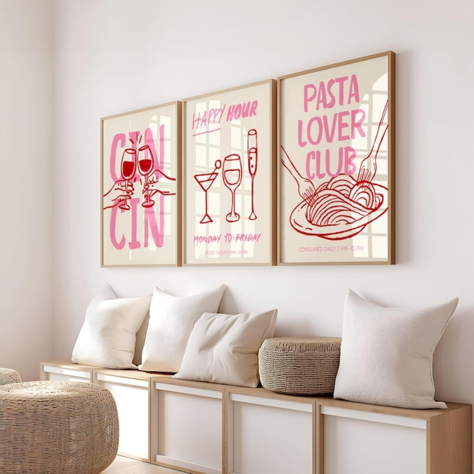 Zbello 1 Set Of 3 Posters,Kitchen Wall Art,Art Print,Coffee,Pasta,Wine Picture,Pink Cocktail Poster,Vintage Pictures For Kitchen,Living Room Decoration,Kitchen Aesthetic Decoration,Unframed (50X70cm)