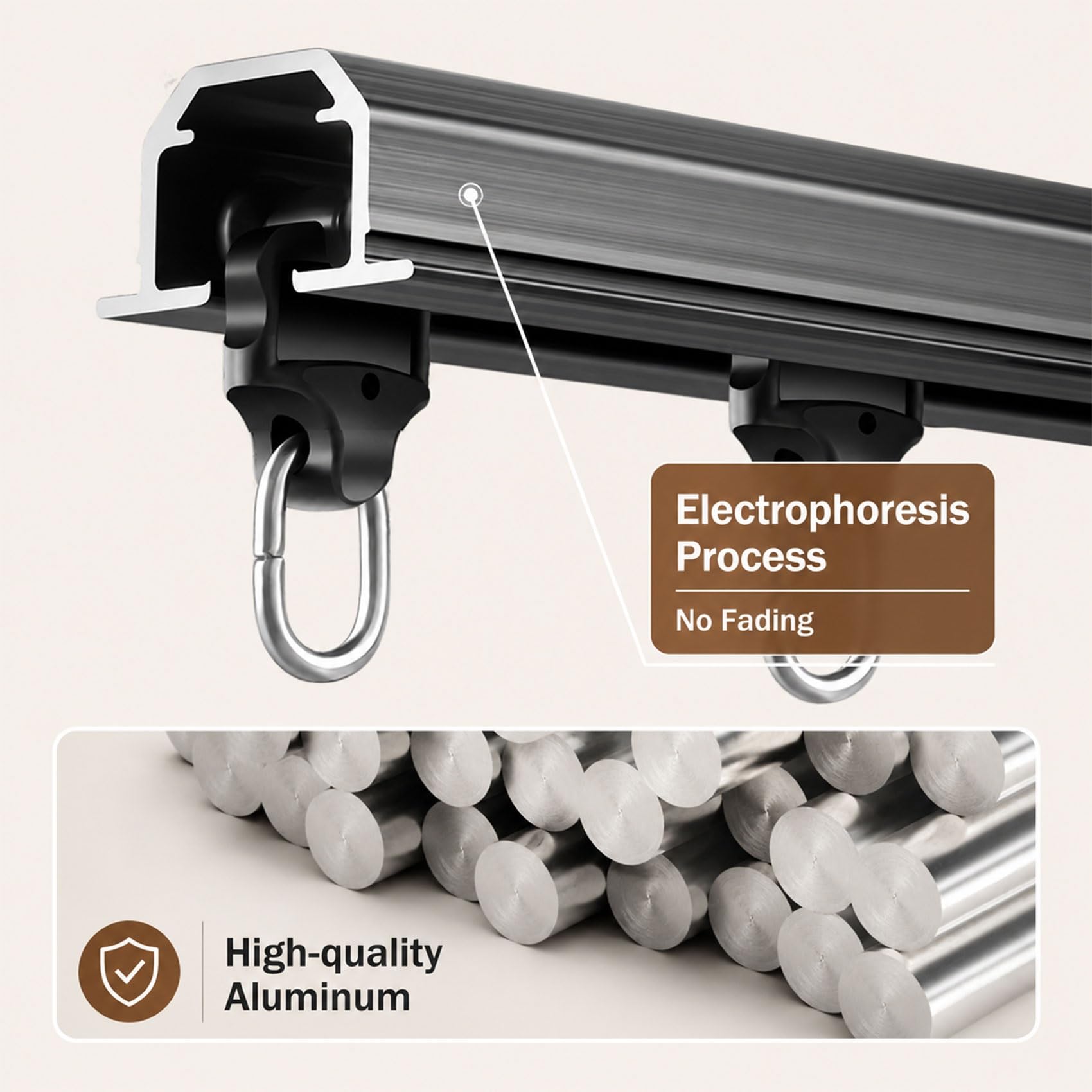 Rail de Rideau Encastré, Tringle à Rideau Caché Aluminium Plafond | Système Rail Robuste avec Roulettes Silencieuses, Pour Séparation De Pièce Et Fenêtres Balcon(Noir,240cm/7.8ft(2*120cm))