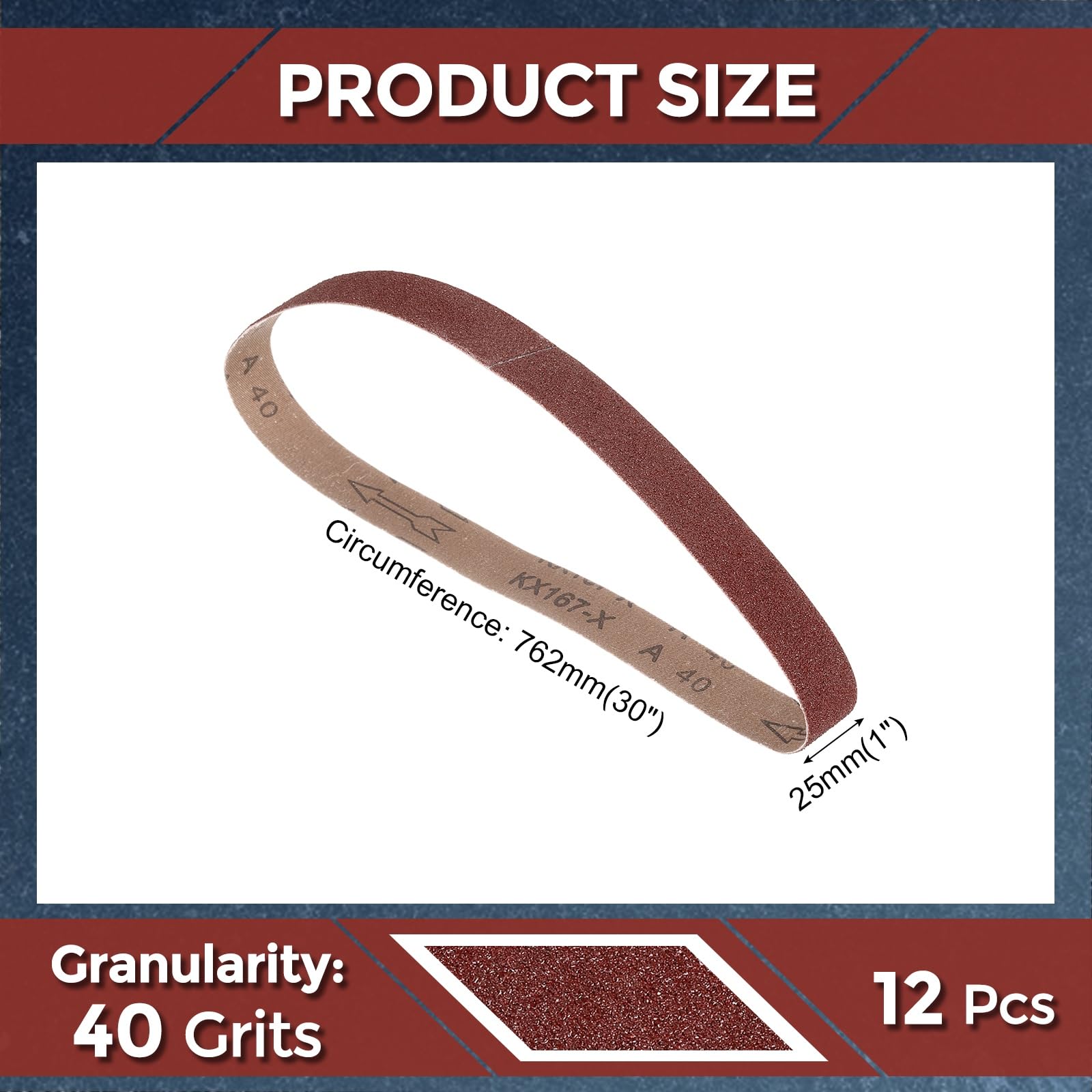 Kozelo 12 Pcs Sanding Belts 25mm x 762mm 40 Grit Aluminum Oxide Abrasive Sandpaper for Belt Sander Metal Grinding Wood Working Weld Rust Removal - Image 2