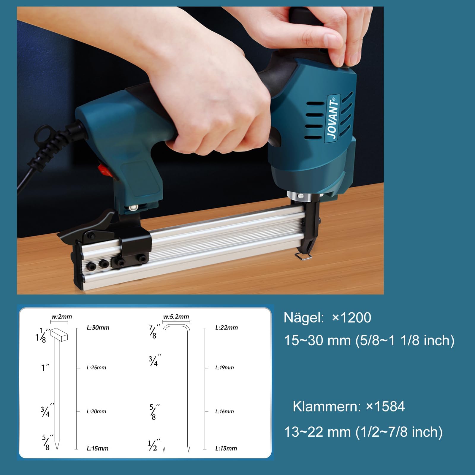 Elektryczny zszywacz 2 w 1, pistolet do paznokci ze zszywkami i zszywkami, elektryczny zszywacz do drewna i projektów DIY, zszywacz ze 1584 zszywkami i 1200 gwoździami JOVANT