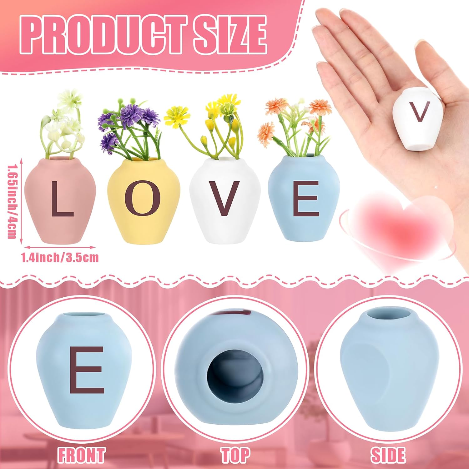8 Pcs Mini Vase Magnets for Fridge Love Mini 3D Vases with Faux Flowers Cute Tiny Plant Refrigerator Decor Kitchen Office Gifts for Lovers Birthday Anniversary Mother's Day Housewarming
