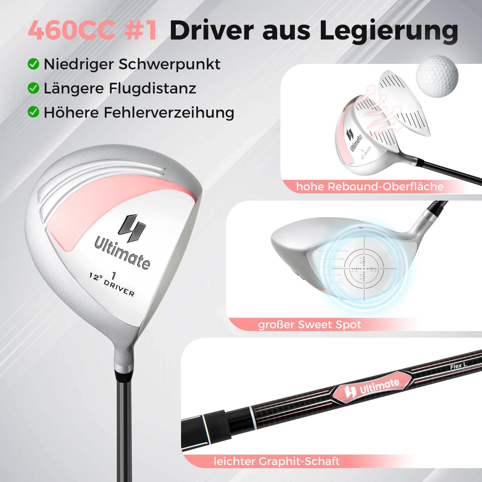 FANTASK Damen Golfschläger Set mit Regenhaube, 9/11 komplettes teilige Golfschläger Set mit 1 Driver & 3 Fairway & 4 Hybrid & 6/7/ 8/9/ P Eisen & Putter