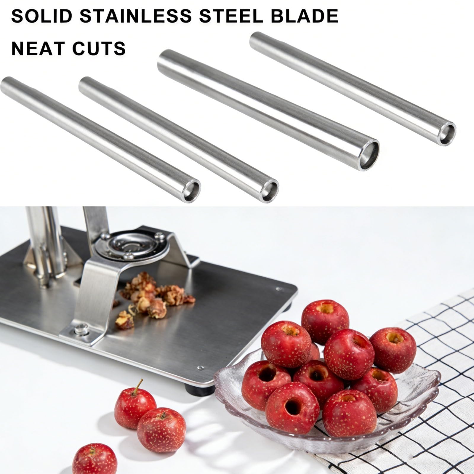 Herramienta de extracción de descorazonadores de frutas, descorazonador manual de semillas de espino de acero inoxidable con 4 cuchillas reemplazables, removedor de frutas de cocina para uso doméstico