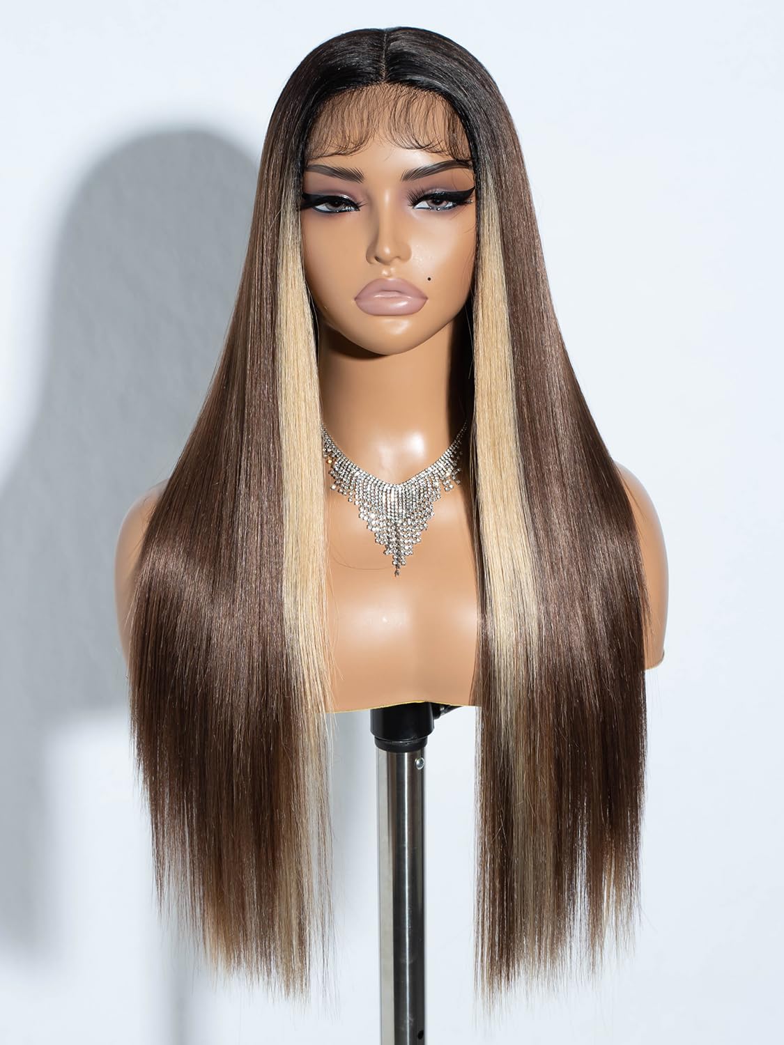 Joedir Synthetic Lace Front Wig,Long Straight Lace Front Wigs T-Part lace Wigs for Women Pre-plucked with Natural Hairline 28 inch Middle Part Glueless Straight Hair Highlights Blonde