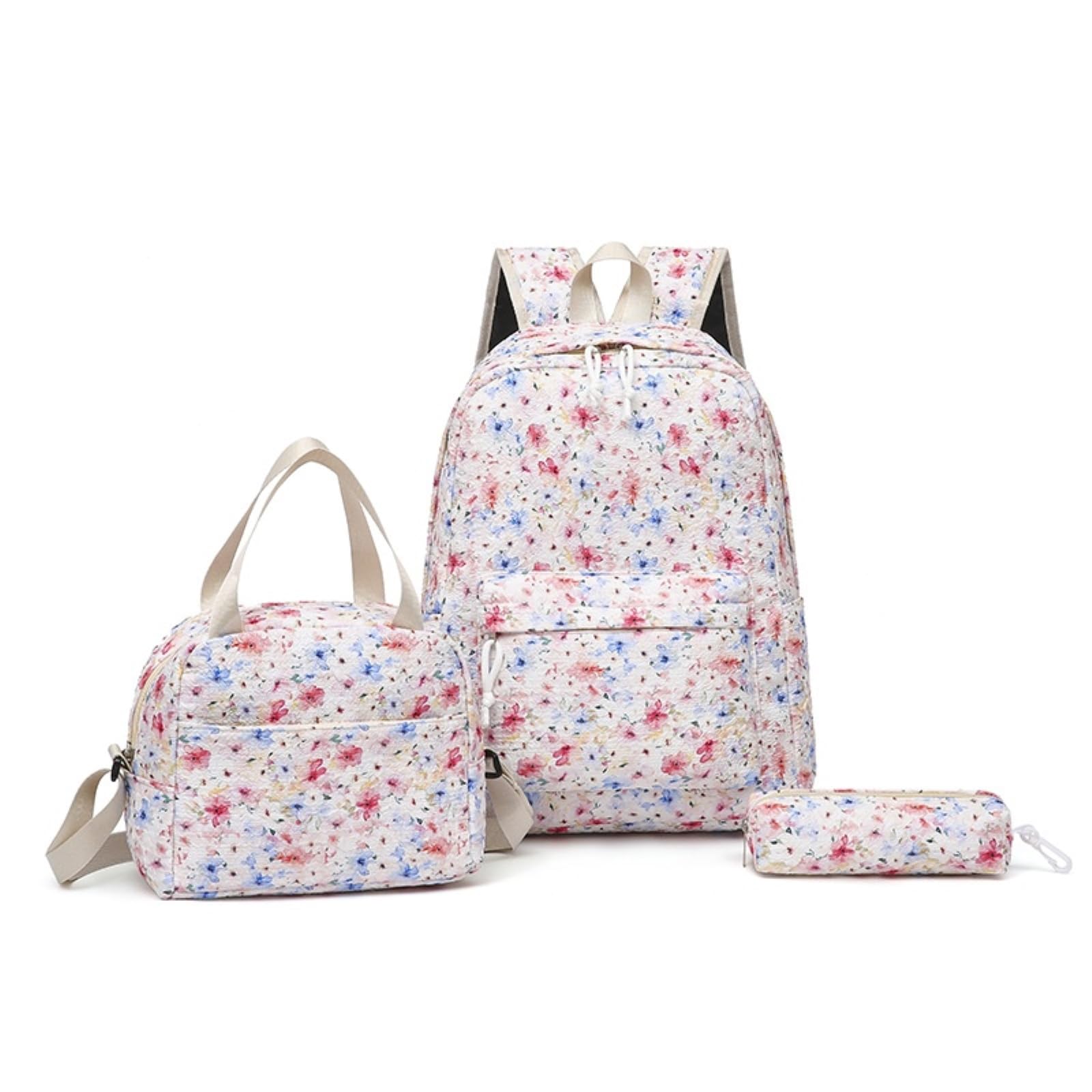 Zaino da Viaggio 3 in 1 Tiny-Floral Stampa Set Scolastico con Sacchetto A Pranzo E Borsa Matita per Ragazze Adolescenti