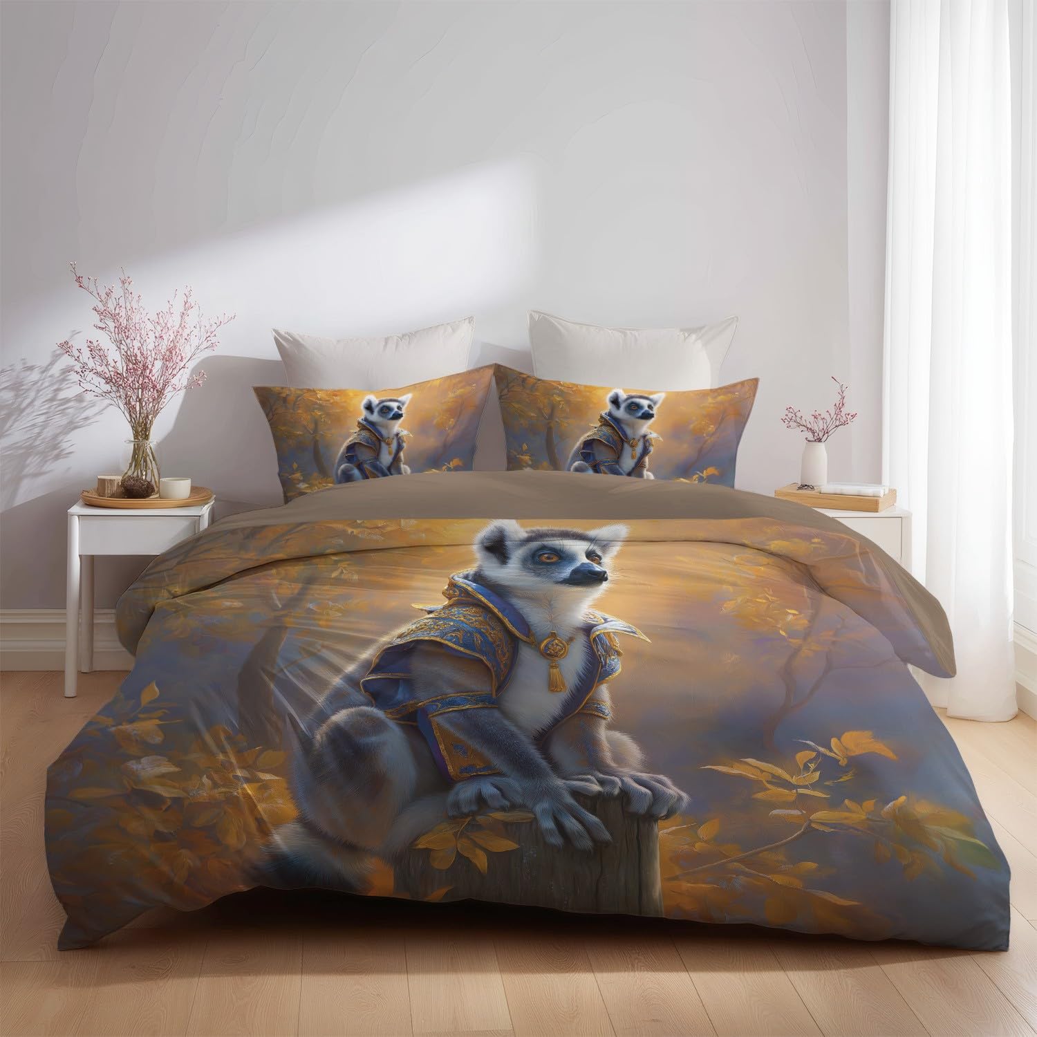 Eleganckie jesienne liście z nadrukiem zwierzęcym poszwa na kołdrę 220 x 260 cm Fantazyjny zestaw pościeli dziecięcej i 2 poszewki na poduszki 65 x 65 cm Pokrowiec na kołdrę Miękka mikrofibra z