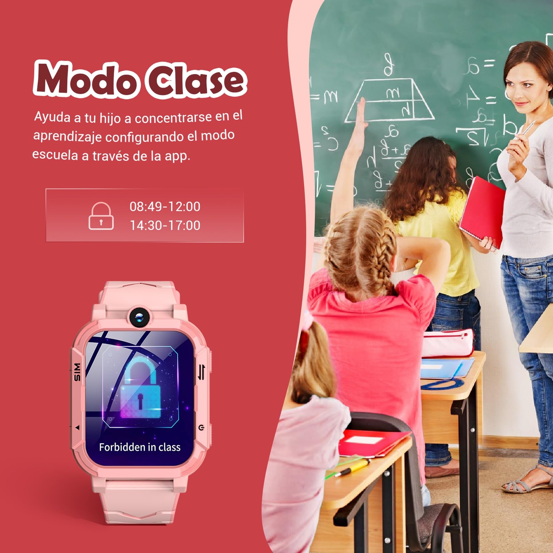 Blackview Reloj Inteligente Niño 4G, Videollamadas, Chat de Voz, 1.83” Smartwatch Niños con GPS Posición, SOS Llamar, Modo Escuela, Despertador, Podómetro, Calculadora, Batería Grande de 800 mAh, Rosa