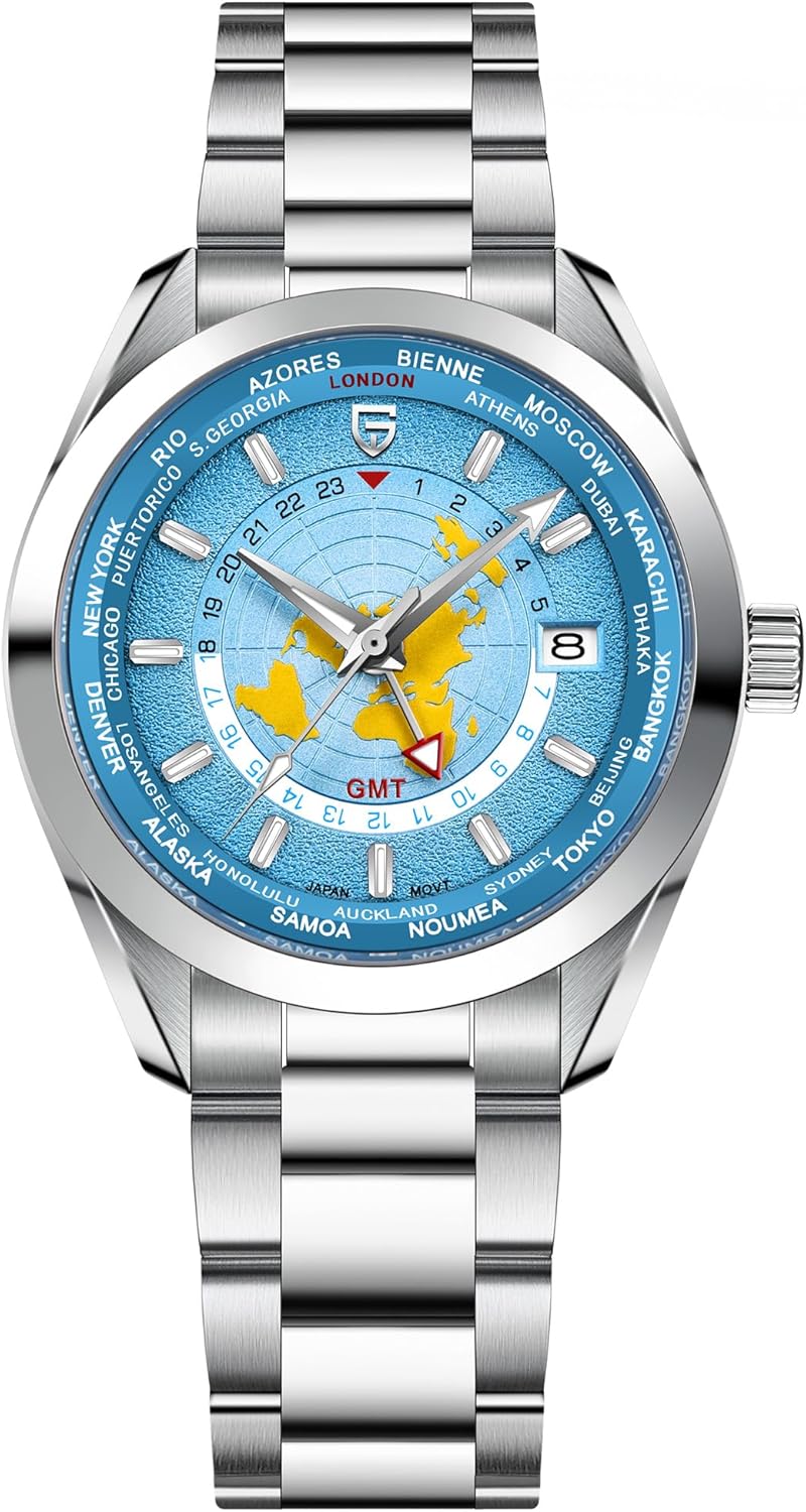 TYBERLEY Pagani Design PD1788 Luxury Men's Automatic Watch Dual Time Zone NH34 GMT Movement Stainless Steel Strap Waterproof Luminous Multifunctional Men's Mechanical Watches