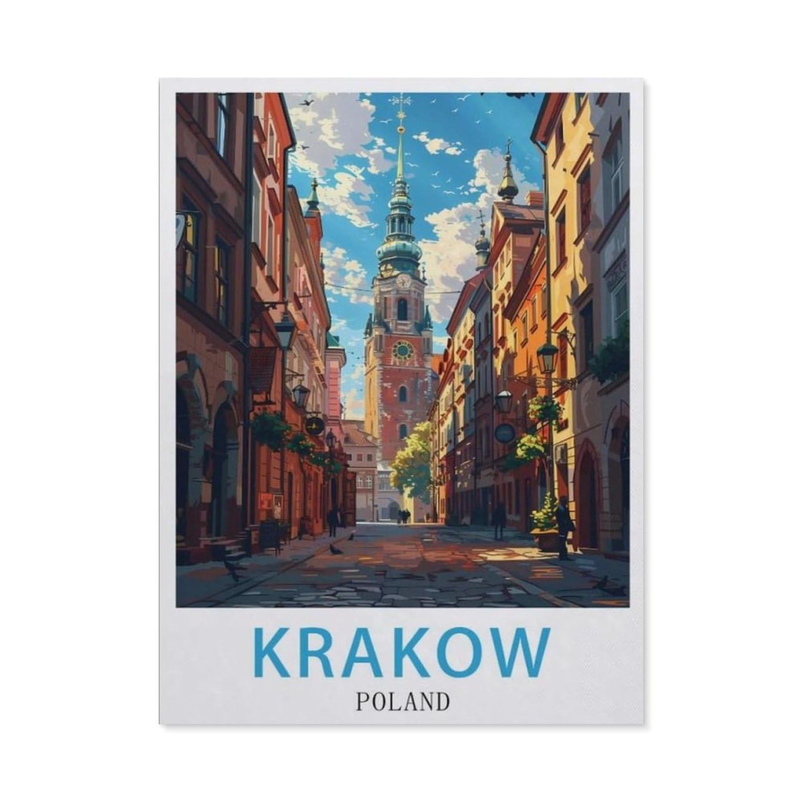 Jigsaw Puzzle 1000 Pieces for Adults,Poland Krakow Vintage Travel Poster,Teens Boys Girls Puzzles Premium Quality Fun Family Challenging Puzzles for Birthday-AV495-50x70cm