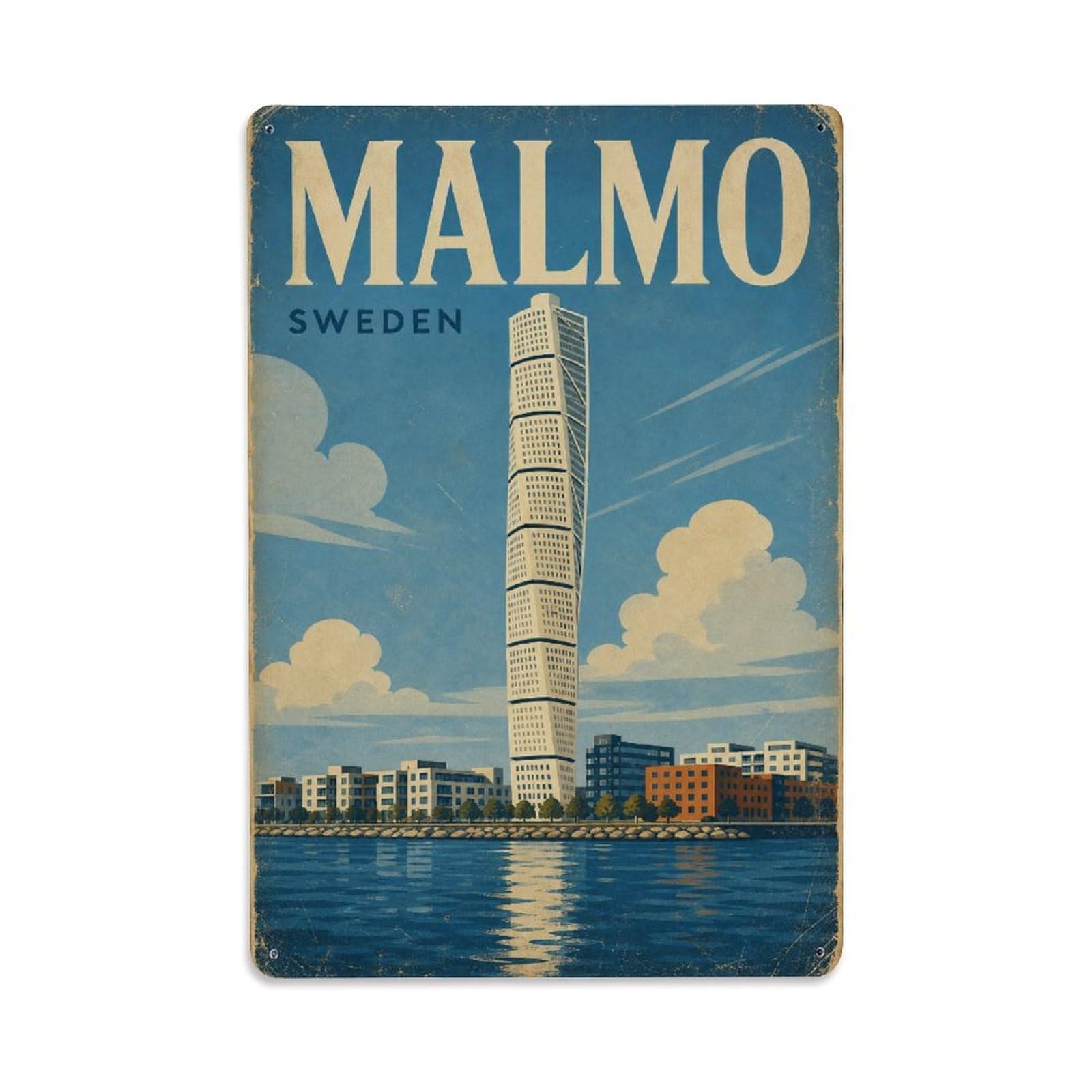 Retro Travel Sweden Malmo Metal Tin Sign