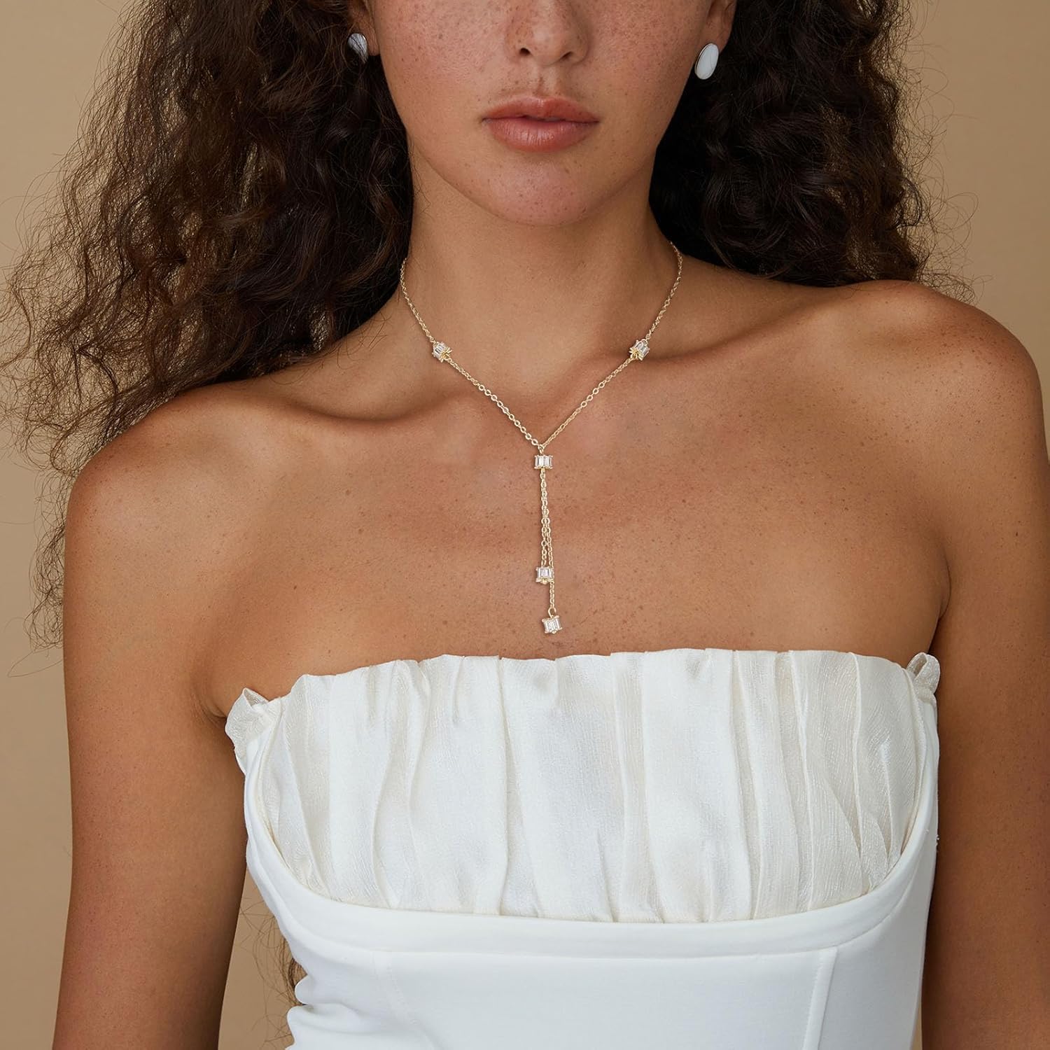 HZMAN Gold Necklace for Women Trendy Dainty Prom Crystal Y-Shaped Necklace Jewelry for Women Gifts - Image 3