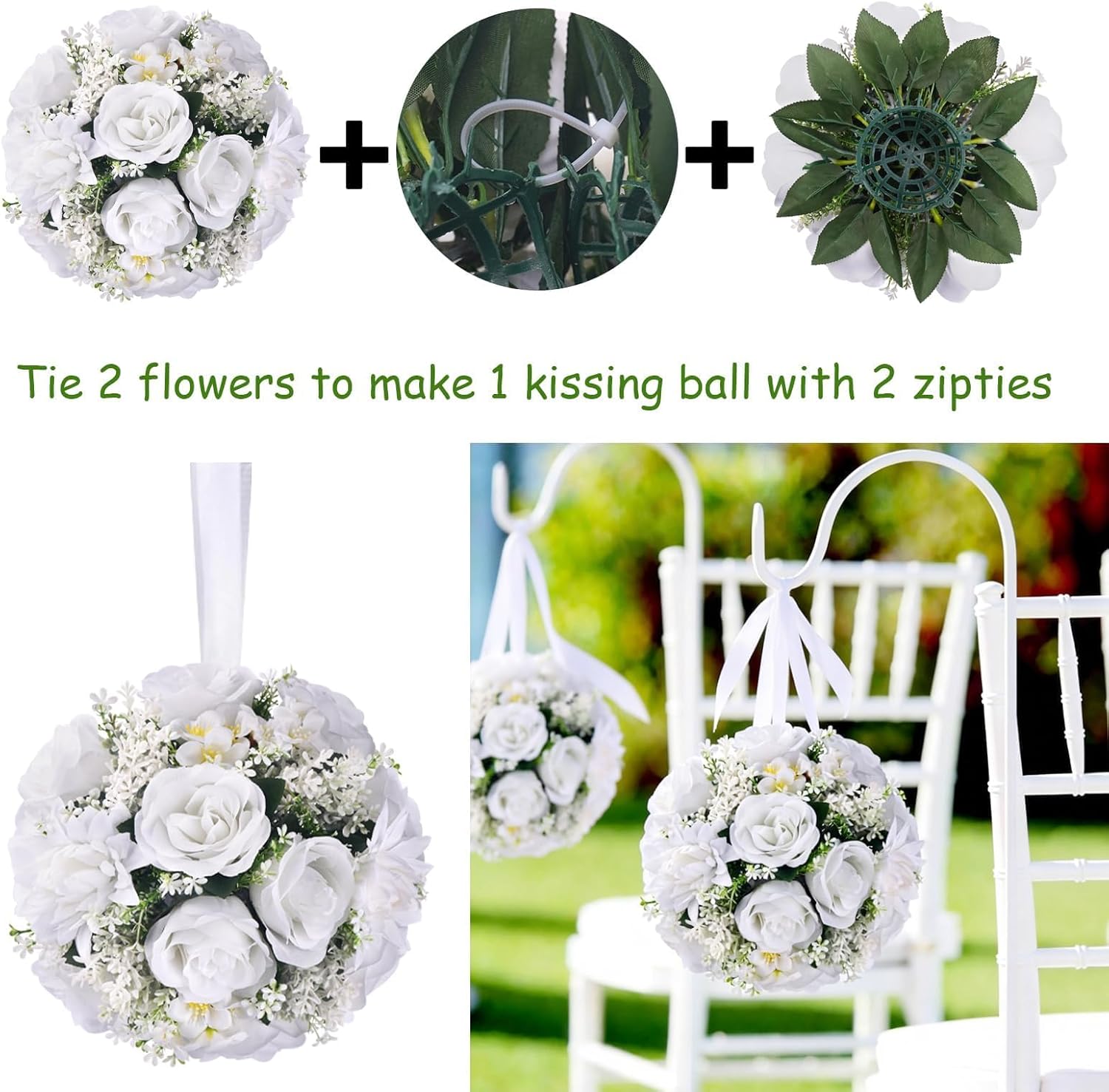 Flower Balls Centerpieces for Tables 10 PCS 9.5 inch Diameter White Rose Dahlia Fower Ball for Wedding Centerpiece Table Fake Silk Kissing Ball Floral Arrangement for Home Party Celebration Decoration