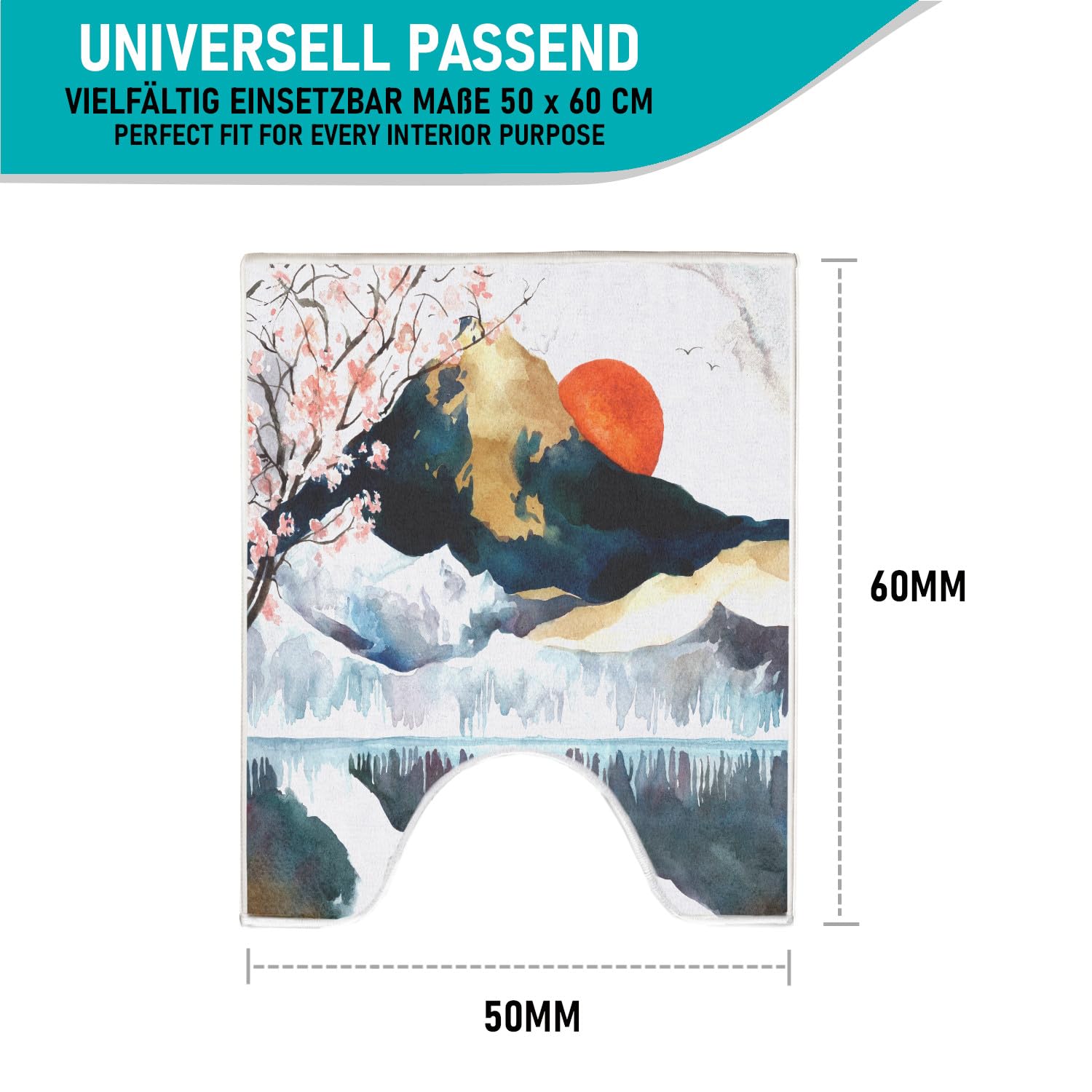 arteneur Alfombrilla WC con Recorte 50x60cm Japón | 550g/m² suave y grueso, recorte para inodoro, antideslizante, absorbente, lavable 40°C, compatible con suelo radiante