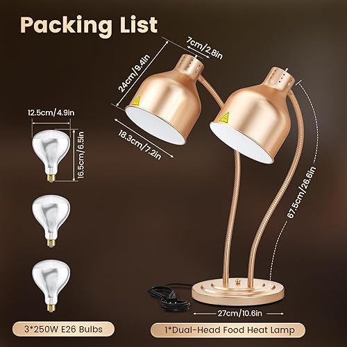 Miniatura 2 de Lámpara de calor comercial para alimentos, estación de calentamiento de acero inoxidable de 500 W, temperatura ajustable de 150 a 500 F para cocina,