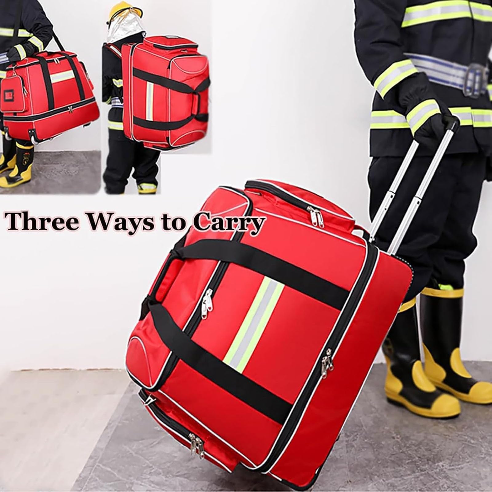 Bolsa de primeros auxilios de emergencia, maletín médico con ruedas y carrito impermeable, mochila portátil de alta capacidad for enfermeros y médicos(Red)