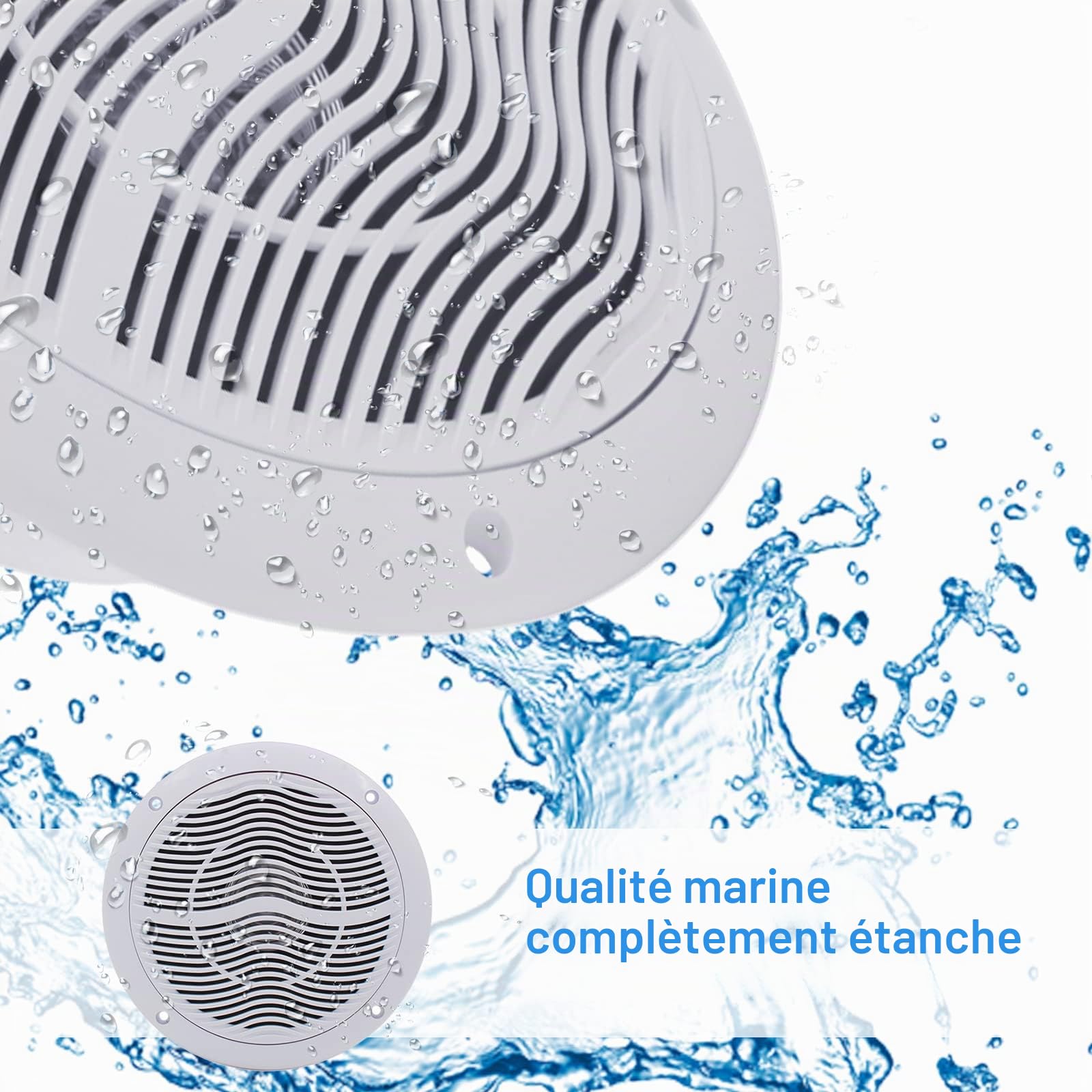 Herdio 6,5 Pouces 2 Voies 120 Watts Haut-parleurs de Plafond Marins étanches, Parfaits pour la Cuisine de Salle de Bain de Bateau, Compatible avec Bluetooth,1 Paire, Blanc