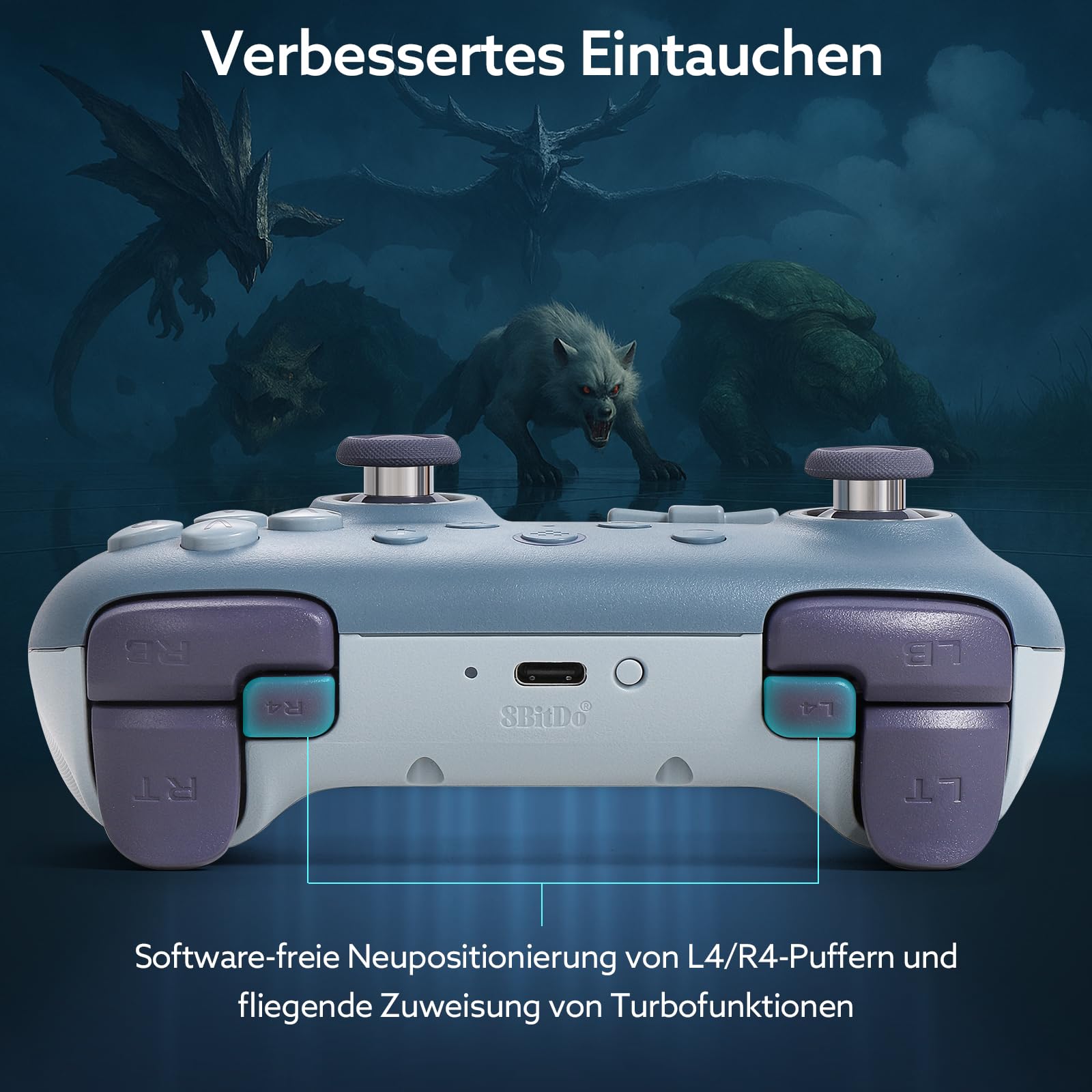 8bitdo Ultimate 2C Wireless Controller Hall-Effekt Joystick Hall-Triggern Turbofunktion Dunkelblau