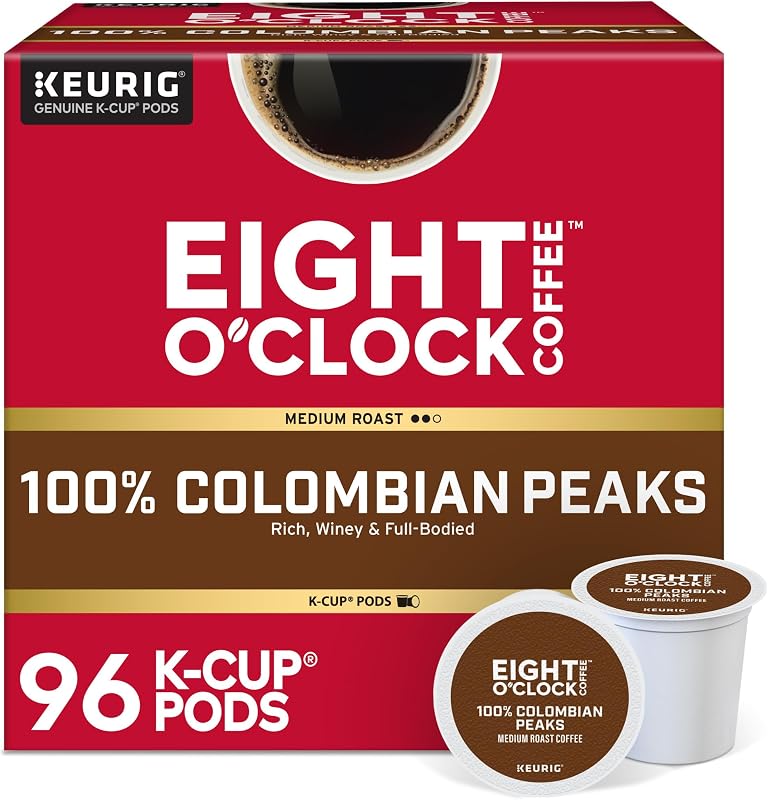 Eight O'Clock Coffee Colombian Peaks cápsulas Keurig K-Cup de una sola porción, cápsulas de café tostado medio, 96 unidades