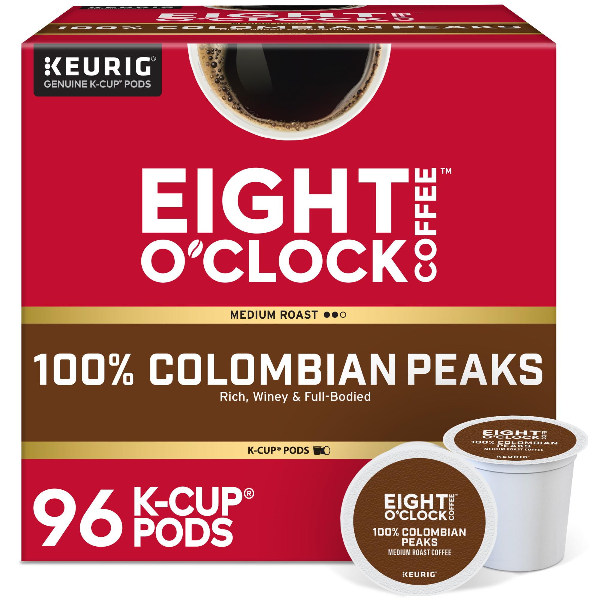 Eight O'Clock Coffee Colombian Peaks Single-Serve Keurig K-Cup Pods, Medium Roast Coffee Pods, 96 Count