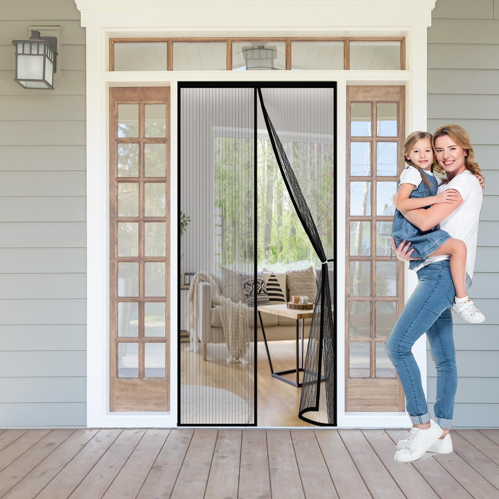 Honqgao Black Magnetic Screen Door 88 X 176 Cm Keep Bugs Out Lets Fresh Air In Door Screen With Powerful Magnets For Patio French Bedroom, Balcony,