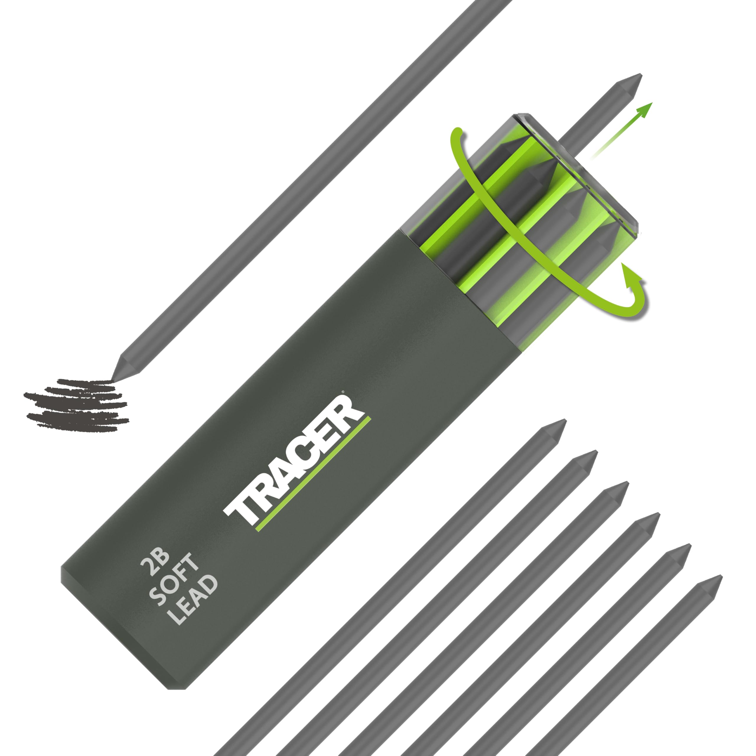 Tracer Tough Construction Pencil Replacement Leads Set - 6 x 5.2mm Graphite Leads. Set of 6 x Pencil refills