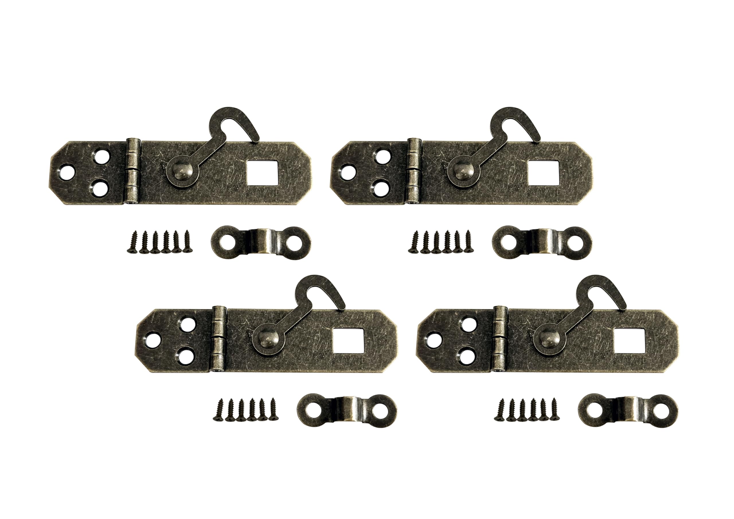 QCAA Decorative Mini Hasp with Hook Latch, 2-1/8" x 3/4", for Small Box, Antique Brass, Made in Taiwan, 4 Pack