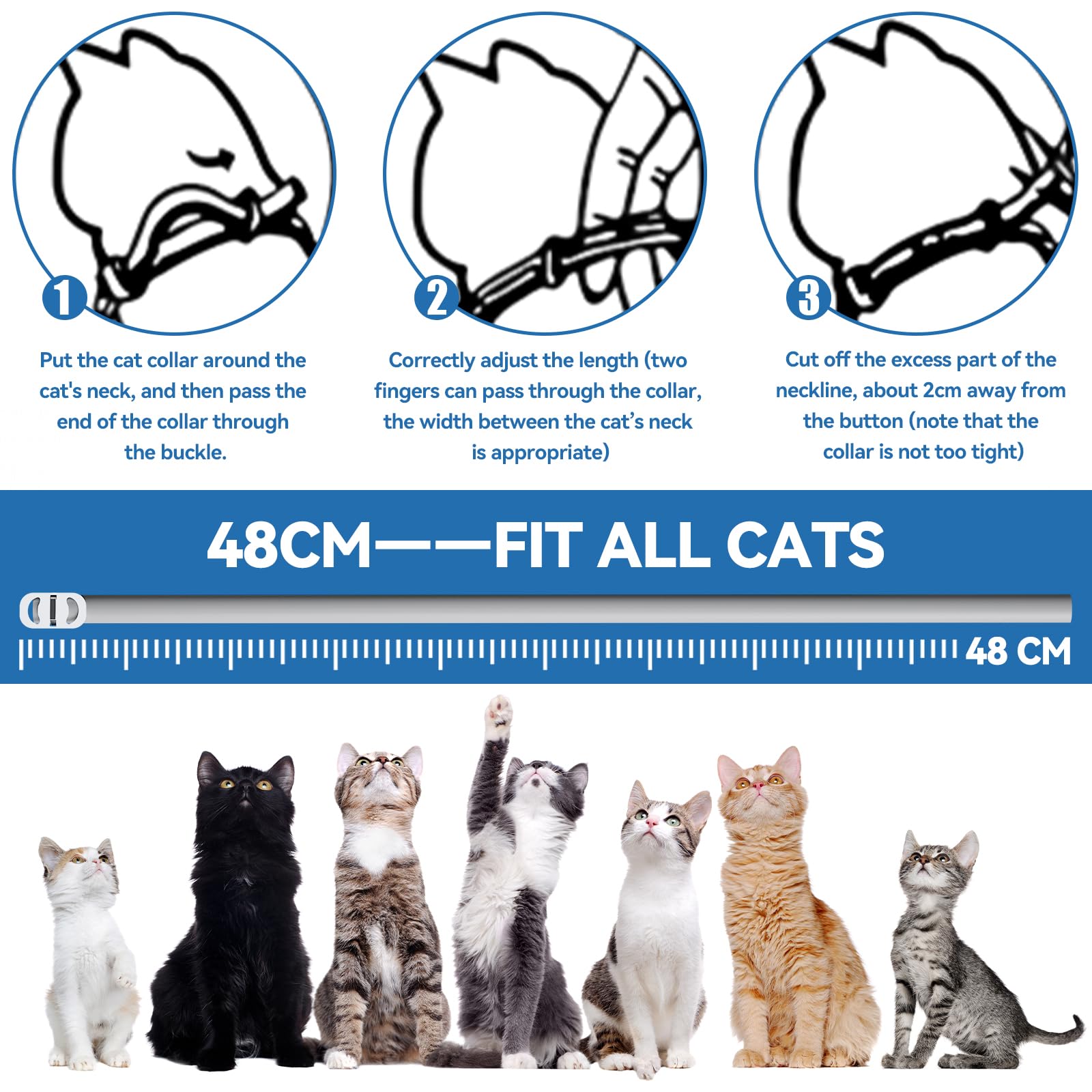 Wansiven Collar antipulgas para Gatos, 12 Meses de protección contra pulgas, 48 ​​cm, Ajustable, Impermeable, antipulgas y garrapatas, Ideal para Gatitos, Gatos medianos y Grandes