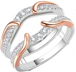 SHELOVES Two Tone Rose Gold Ring Guard 925 Sterling Silver Round CZ Ring Enhancer for Engagement Rings 5-10