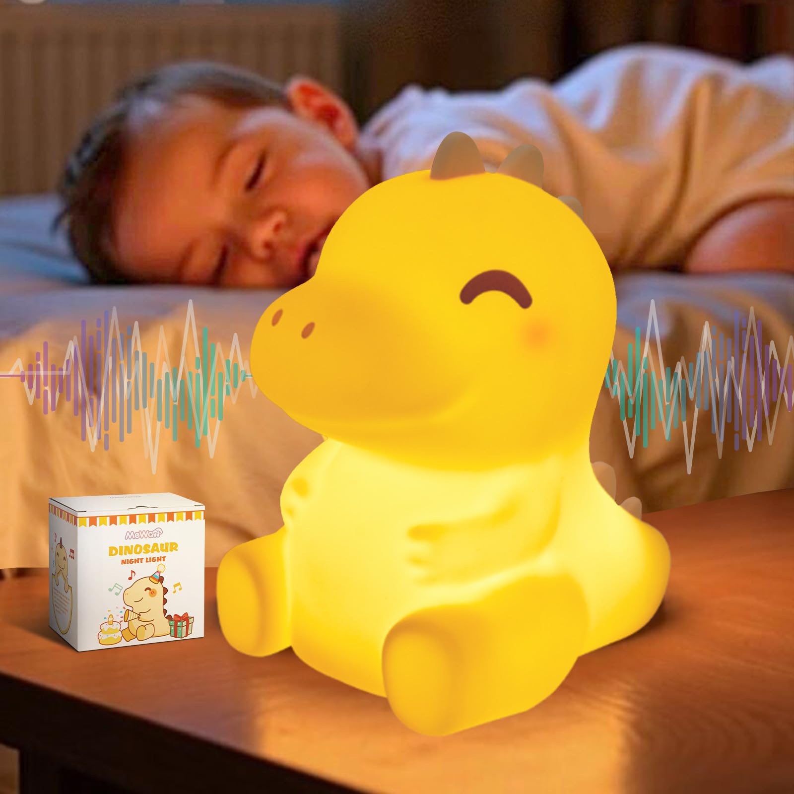 Mewaii Huggwaii Squishy Dinosaur Night Light for Kids 4 White Noise Dimmable Silicone Kids Night Light