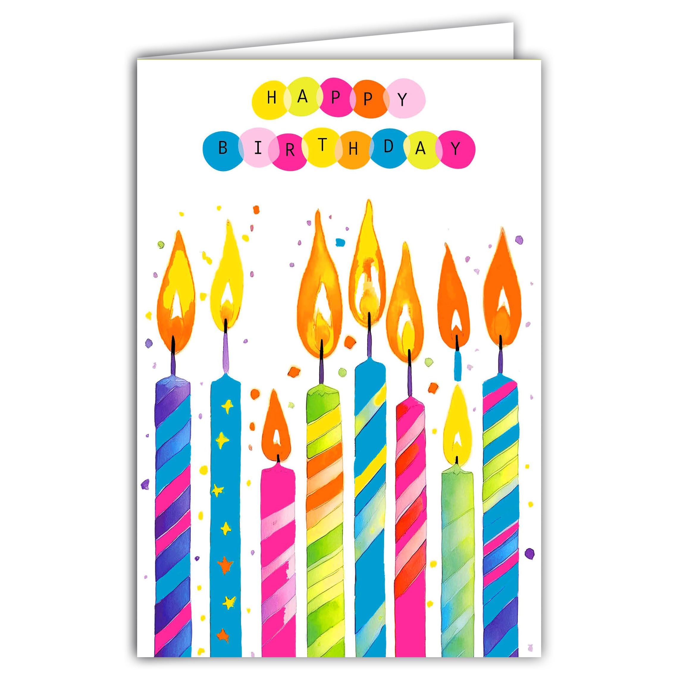 69-8183 Happy Birthday Neon Card 8 Cake Candles Bright Colours Multi-Coloured Confetti for Boy Girl Age 8+ with White Envelope 12 x 17.5 cm
