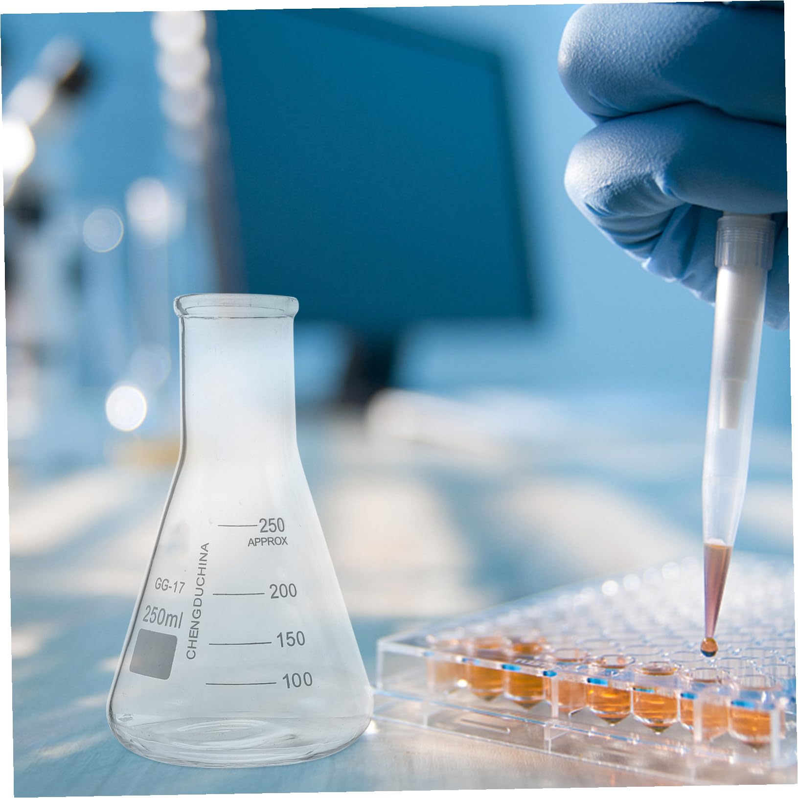 Set 9 Pezzi Vetreria da Laboratorio in Vetro Resistente Beuta Conica, Becher Graduato e Misurino Scala per Uso Scientifico e Didattico