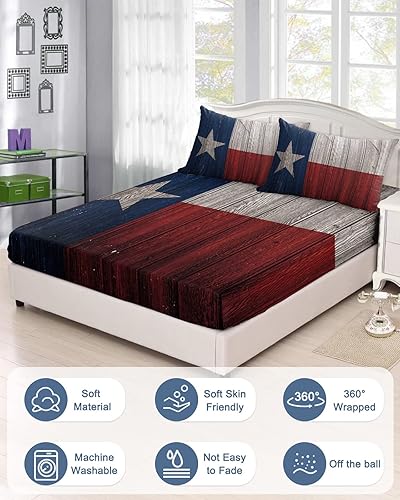 Miniatura 3 de Sábanas bajeras de bolsillo profundo tamaño Queen con elástico, juego de sábanas suaves con 2 fundas de almohada, diseño de bandera del estado de