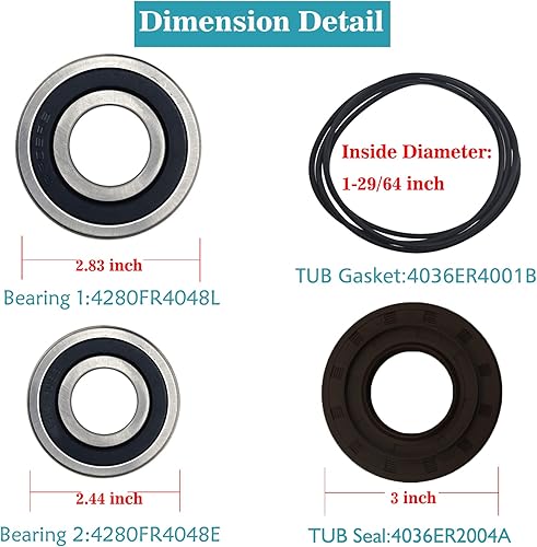 Miniatura 5 de Bentolin Kit de juntas y rodamientos de bañera de carga frontal compatible con LG y Kenmore, Etc, pieza de repuesto 4036ER2004A 4280FR4048L