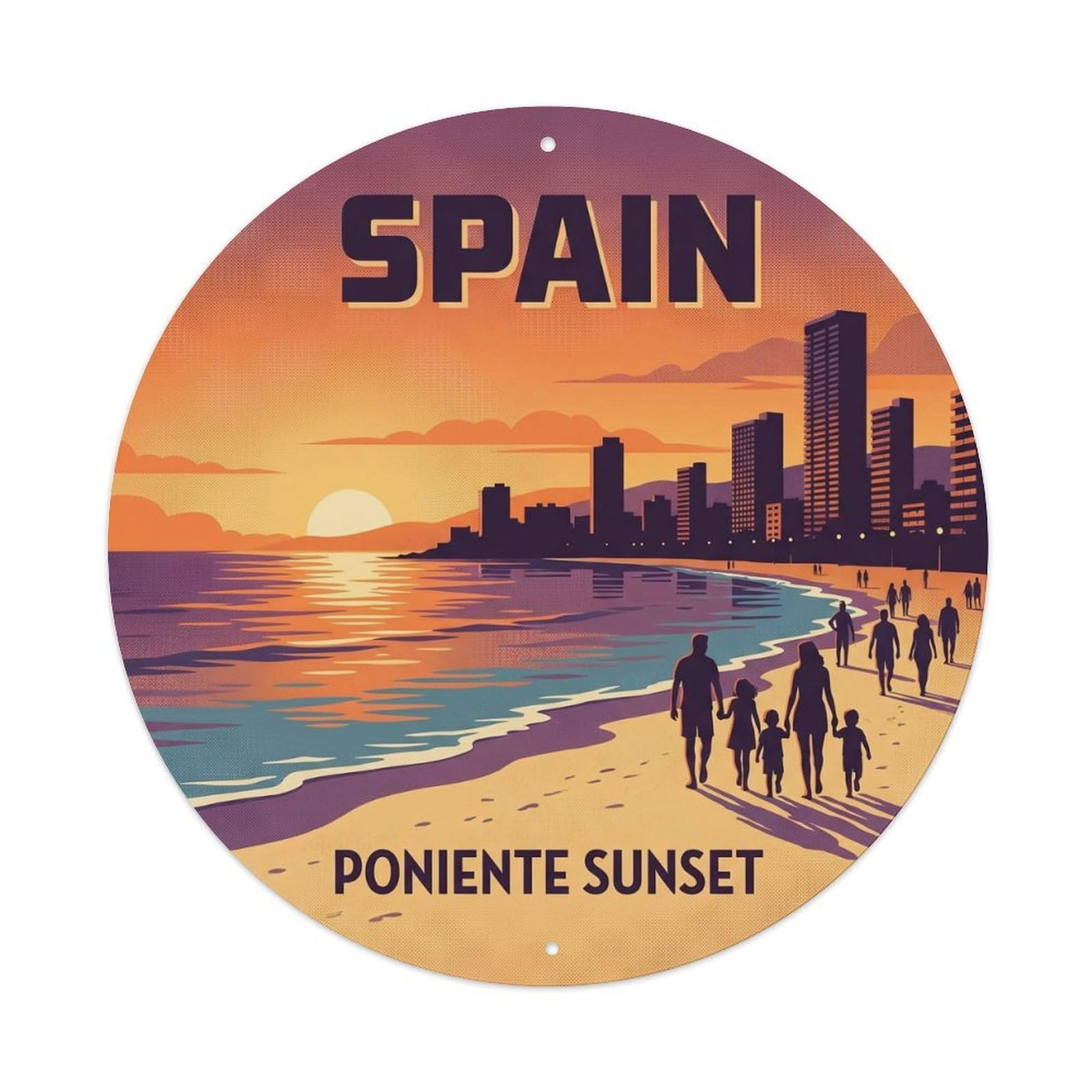 Benidorm Poniente Sunset Spain Cultural Travel Metal Tin Sign