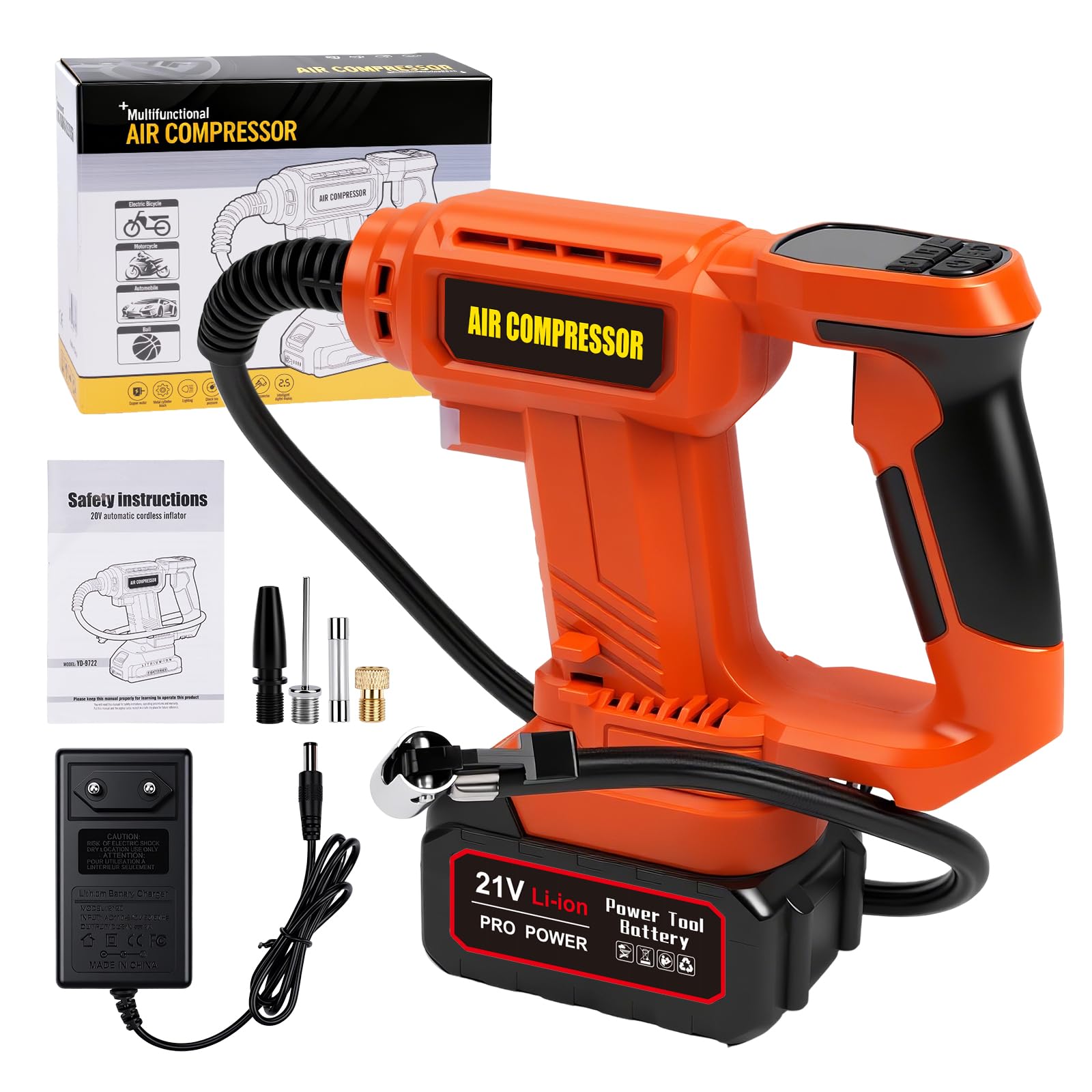 Compressore Aria Portatile 120 PSI, Pompa Elettrica per Auto 12 V, 3000 mAh
