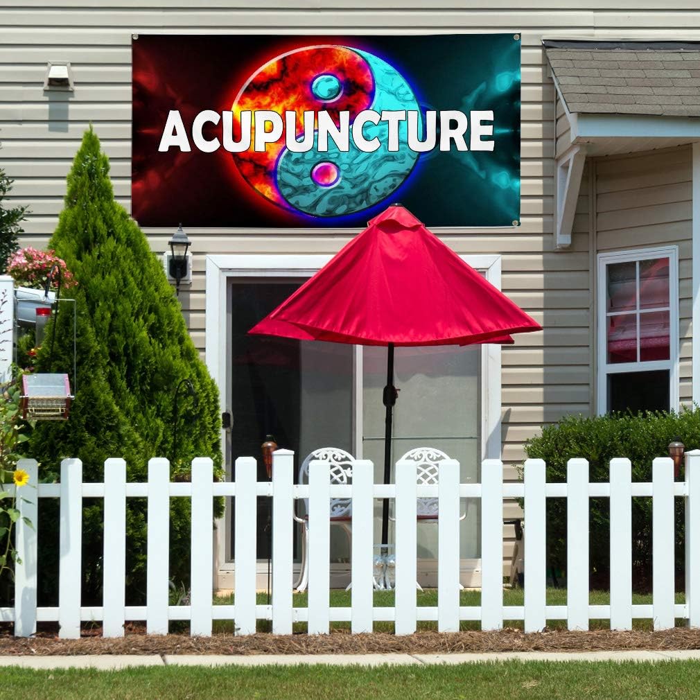 Vinyl Banner Sign Acupuncture with Image Health Care Marketing Advertising Blue - 24inx60in, 4 Grommets, One Banner