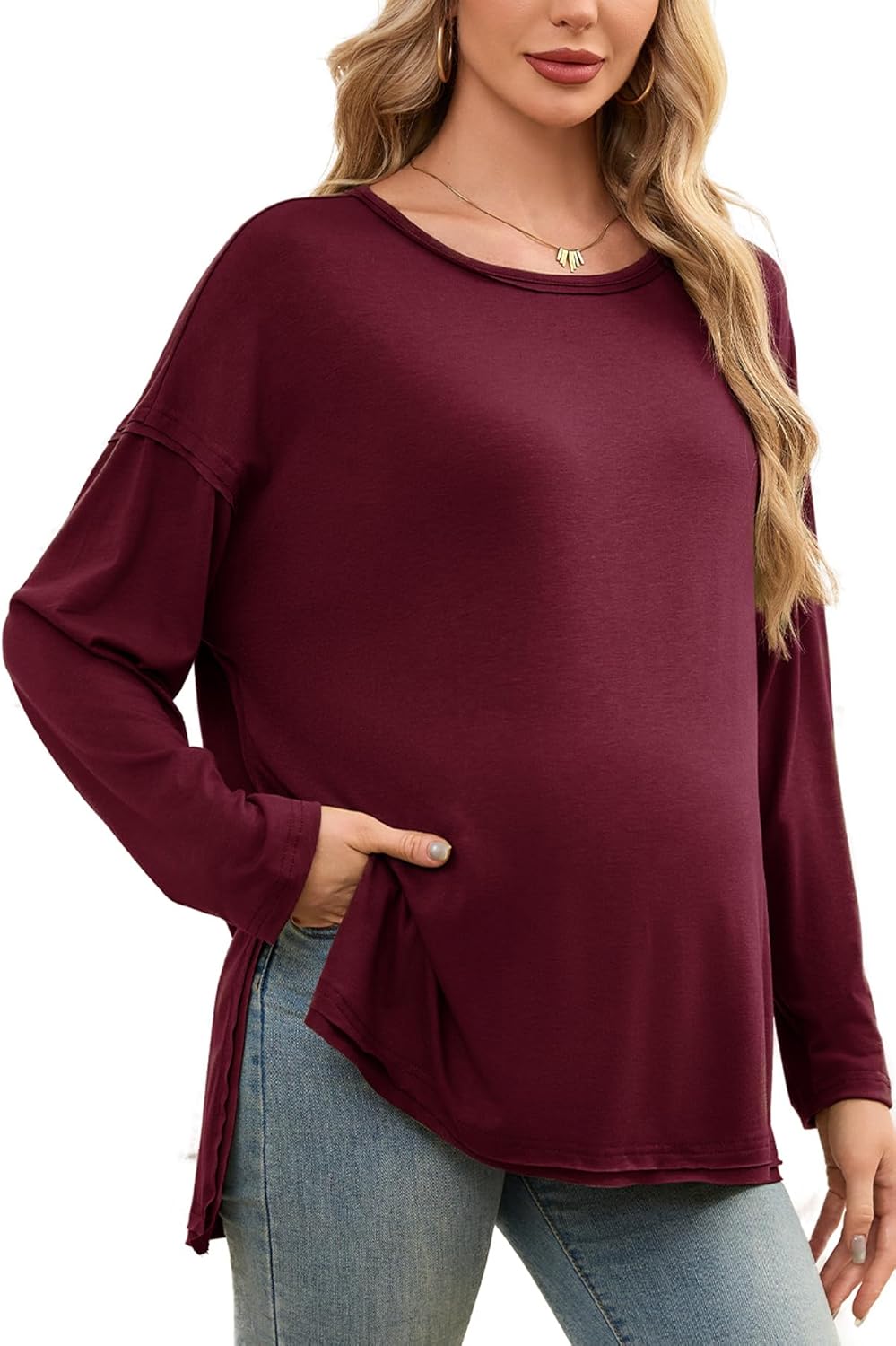 Smallshow Women's Long Sleeve Maternity Shirts Loose Tunic Pregnancy Tops