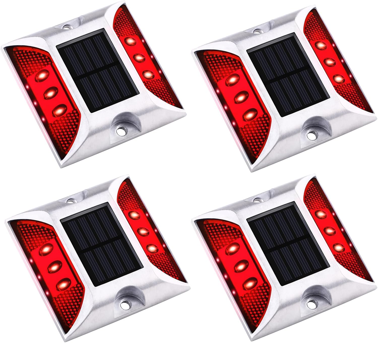 Solar Road Stud Light Road Reflector Light Waterproof 6 LED Solar Powered Blinker Light for Anti-diecast Aluminum Deck Lights for Driveway, Dock, Markers, Step, Staircase, Garden (Pack of 4)-picture-17