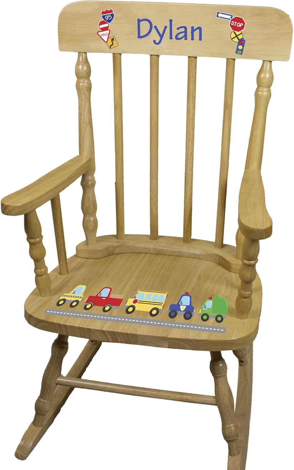 My Bambino Personalized Wooden Rocking Chair for Kids | Natural Childrens Rocking Chair (Transportation) | Custom Name Toddler Chair | Baby Shower & Birthday Gift