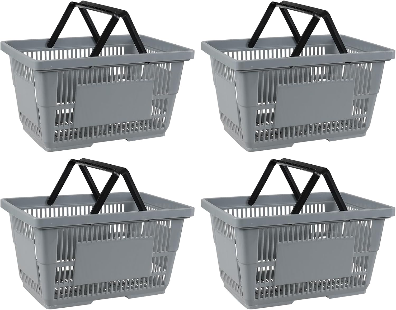 4 Pack Plastic Shopping Baskets with Handles, 28 L Portable Grocery Basket for Supermarket Retail Store, 18.7 x 12.6 x 10.2 Inch, Gray