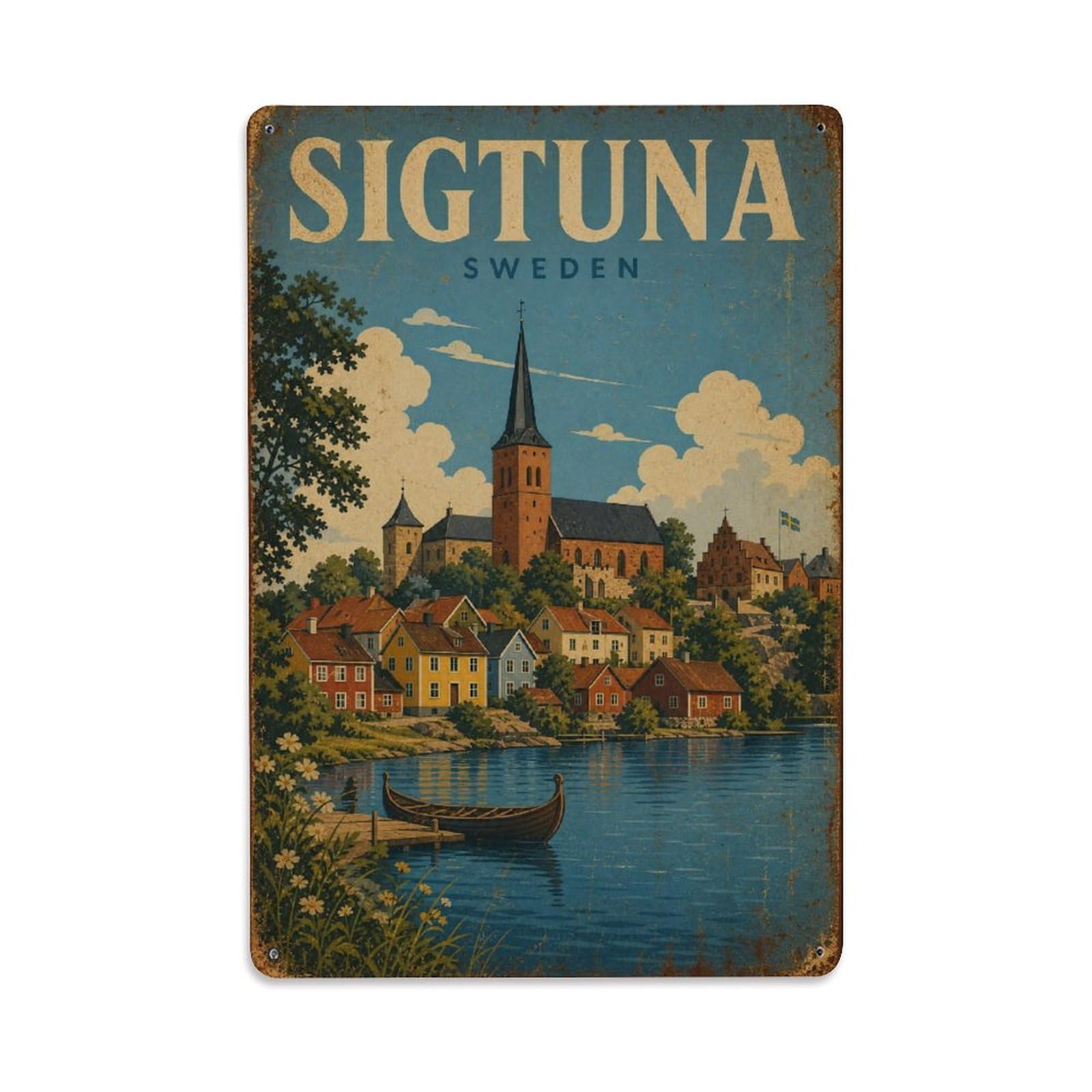 Retro Travel Sweden Sigtuna Metal Tin Sign
