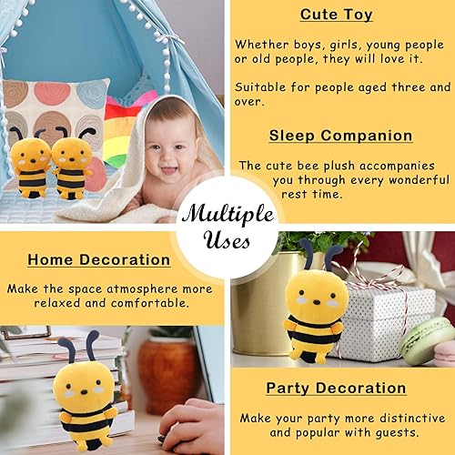 Vista 4 de zhidiloveyou 2 muñecos de peluche de abeja de 7.8 pulgadas, bonitos regalos para niñas y niños