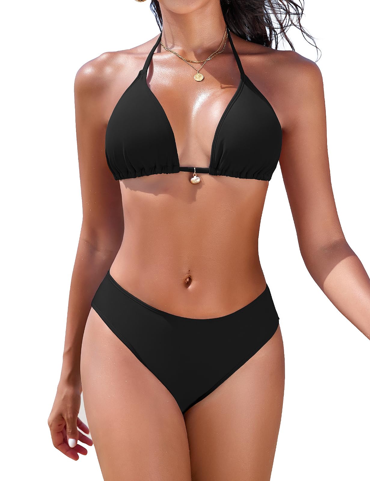Nadeer Maillot de Bain Femme 2 Pieces Sexy Halter Triangle Bikini Deux Pièces Push Up Rembourré Laçage Ensemble de Bikini Imprimé Floral avec Taille Haute Bas