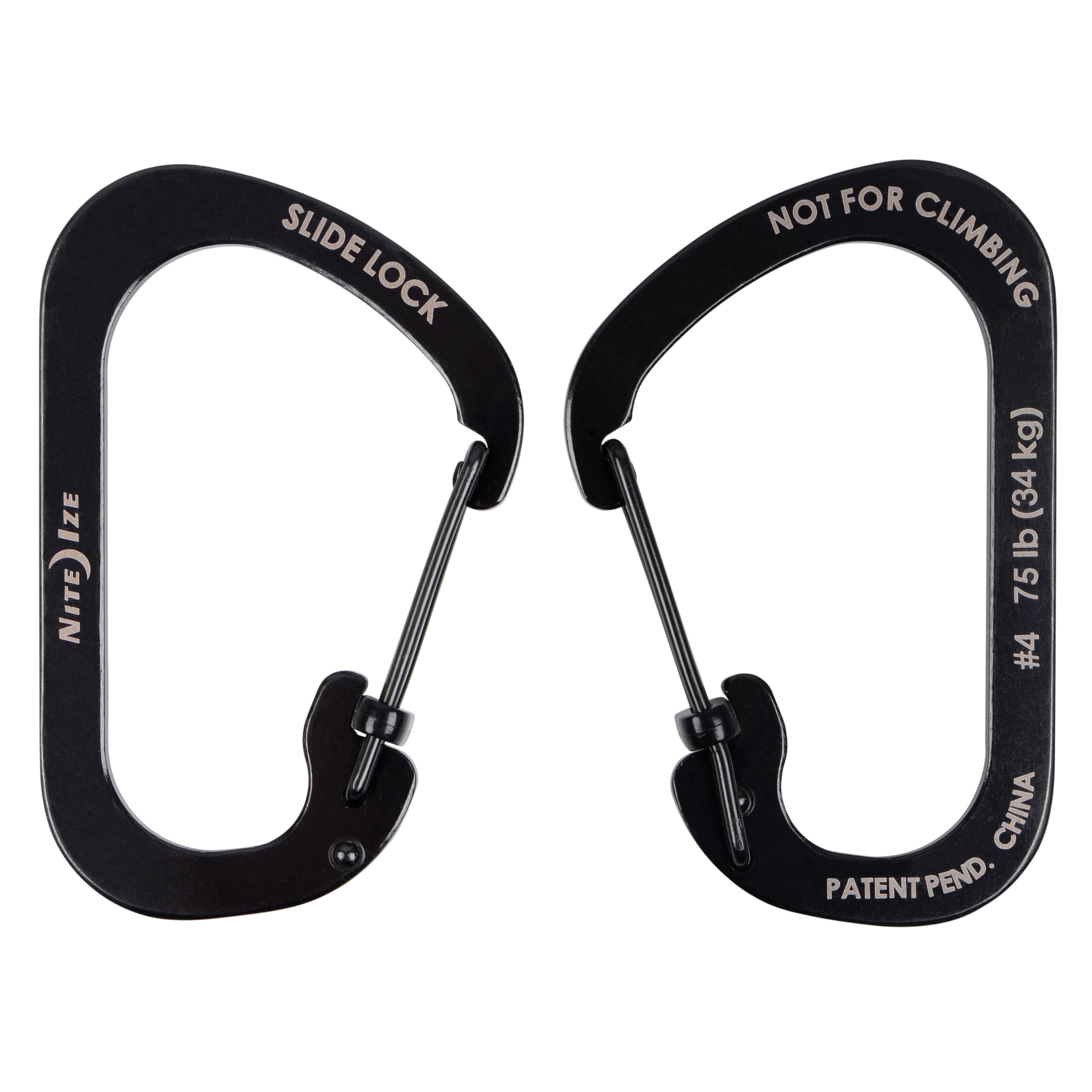 Nite Ize SlideLock Carabiner Stainless Steel - Key Holder Carabiner for Daily Use - Secure Keychain Organizer with Lock - Lockable Carabiner - 75lb Weight Rating - Size 4, Black (4 Pack)