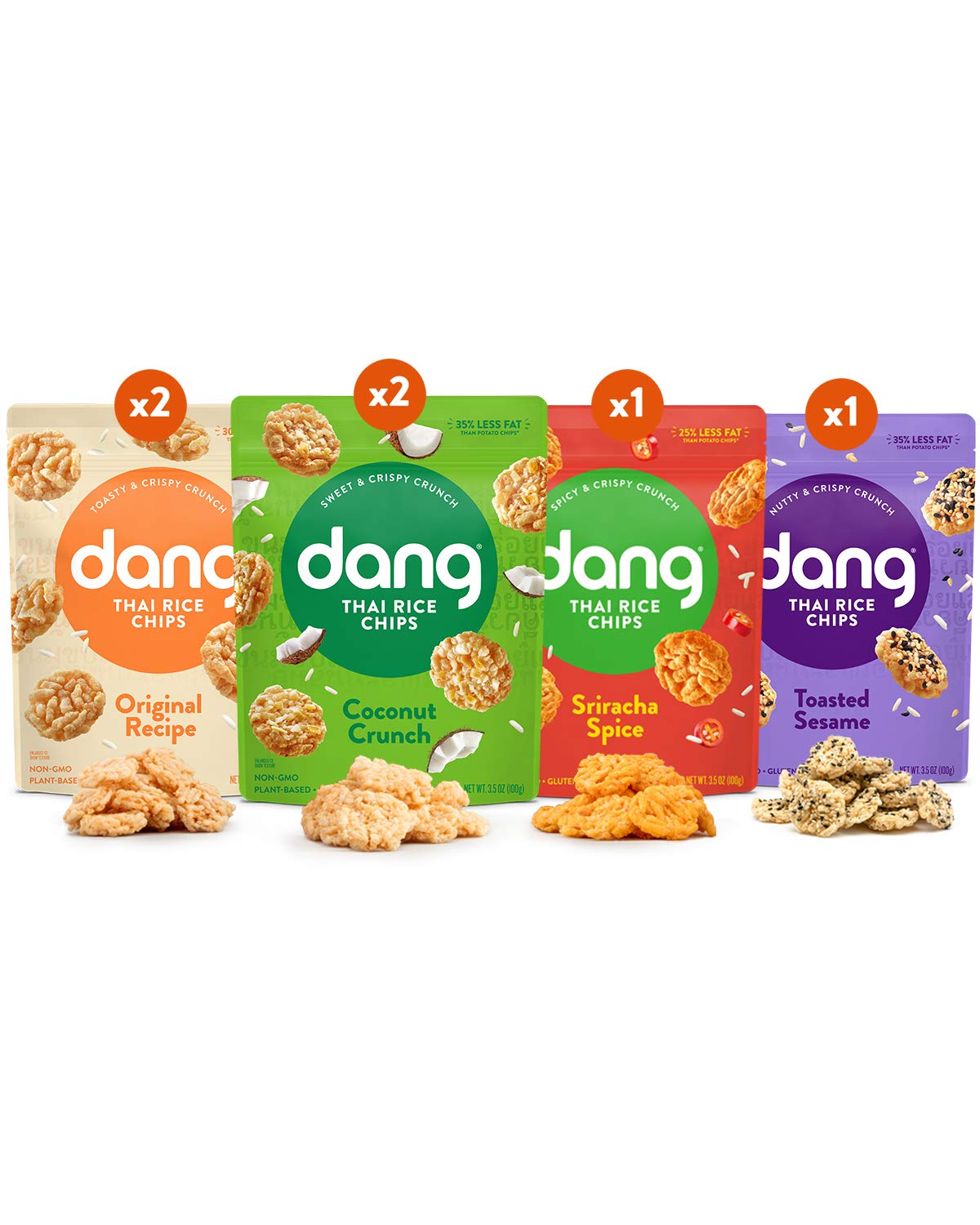 Dang Thai Rice Chips | Gluten Free, Soy Free & Preservative Free Rice Crisps, Healthy Snacks Made with Whole Foods (Variety Pack, 3.5 Ounce (Pack of 6))