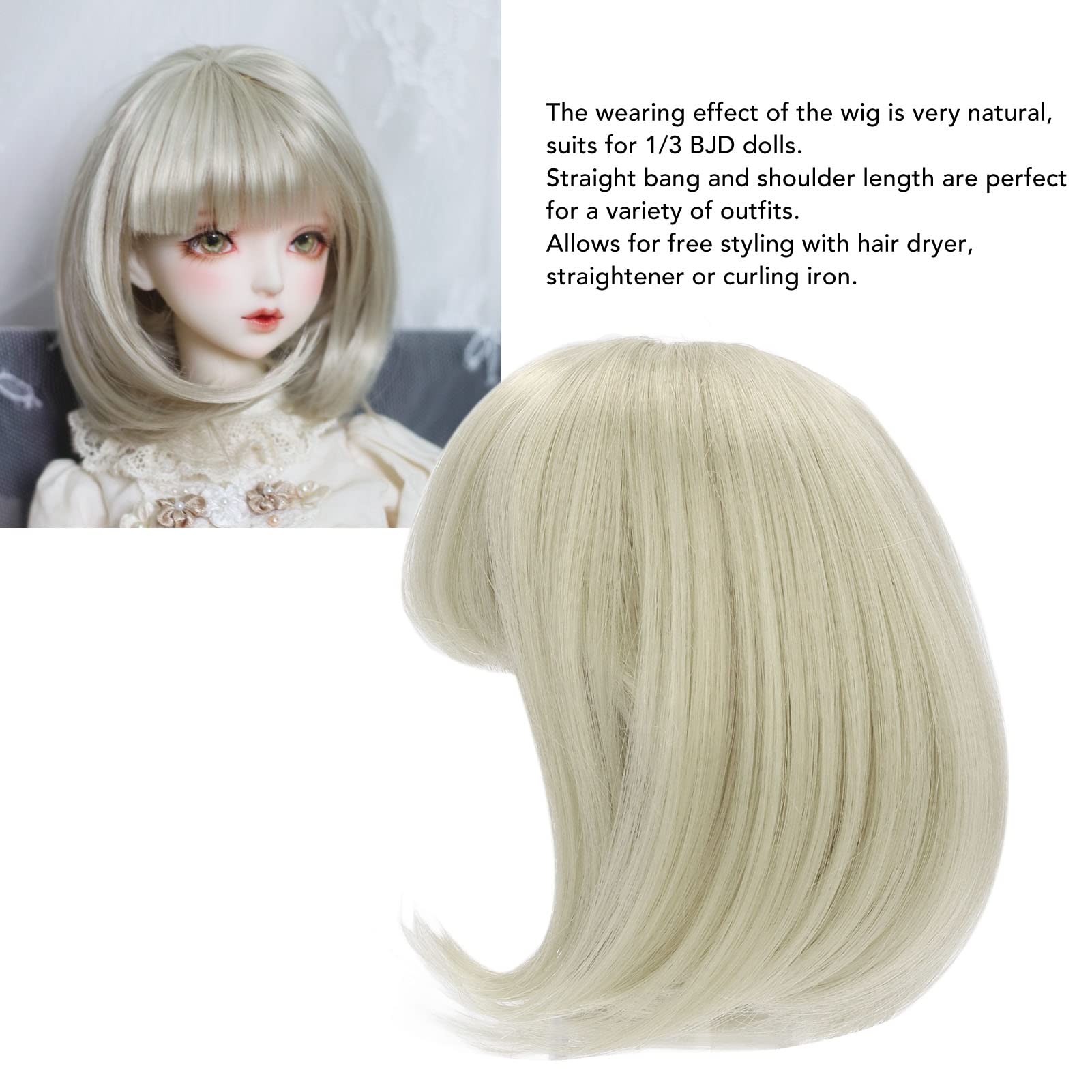 1/3 BJD Doll Peluca - Cabello recto con hombros rectos (Verde Matcha)